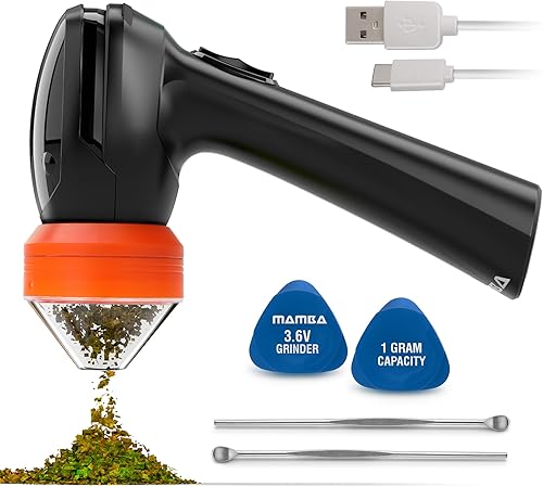 Mamba Lite - Molinillo de hierbas portátil eléctrico de cabeza naranja de 0.04 oz. Recargable por USB para moler fácilmente con una sola mano