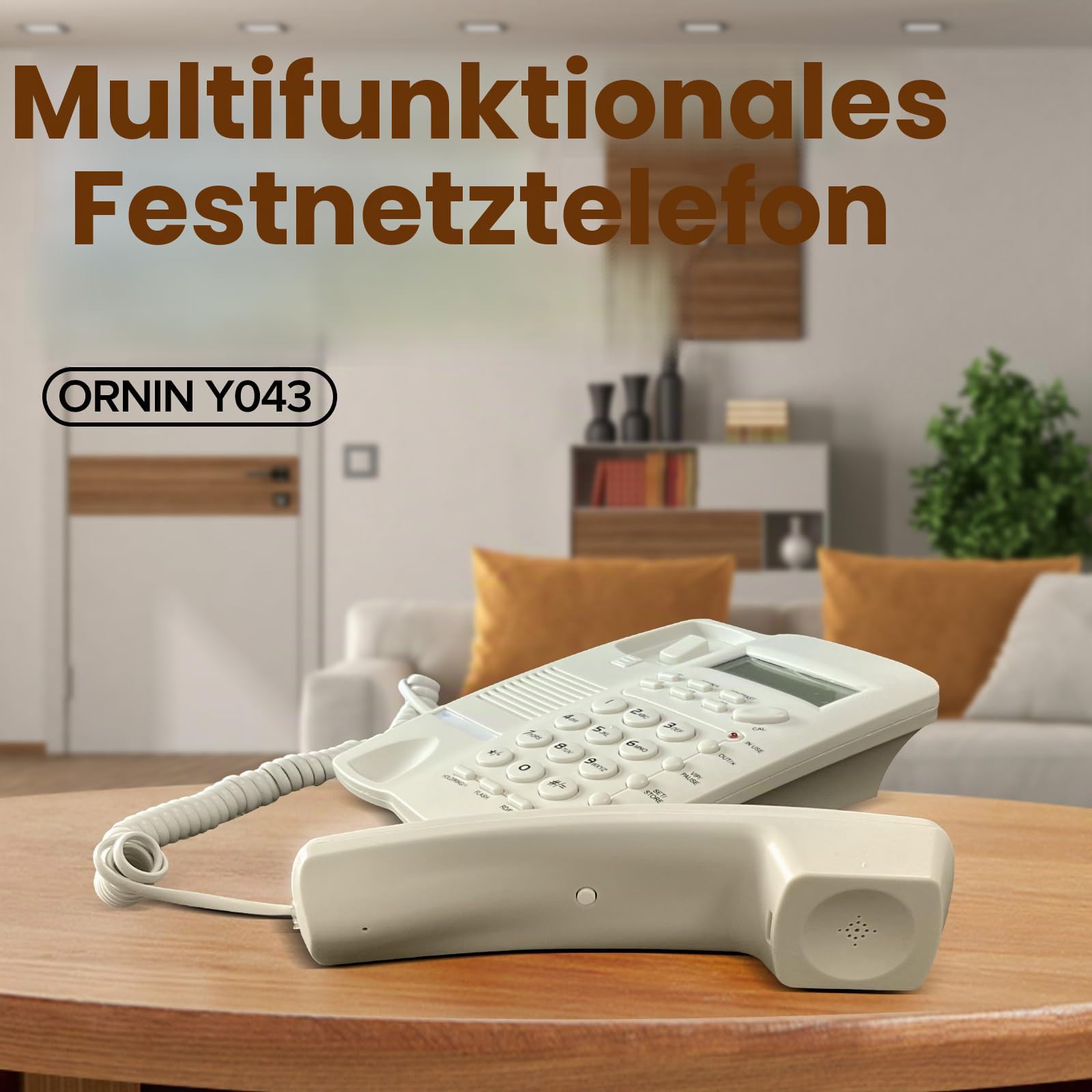 Ornin Y043 schnurgebundenes Telefon mit Lautsprecher, Anruferanzeige über LCD (Weiß) …