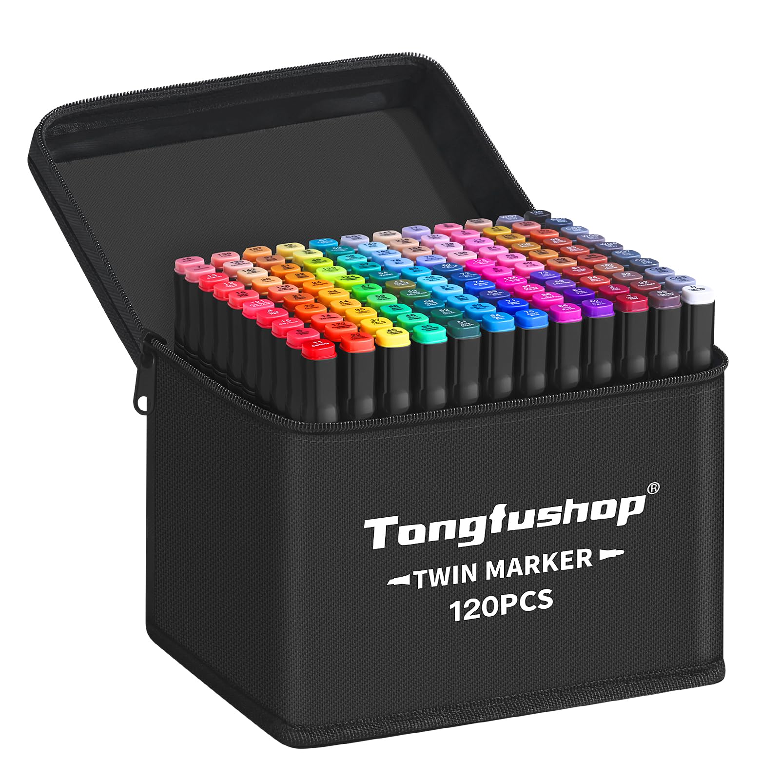 Tongfushop 120 Colors Marker Pens, Alcohol Dual Tip, 2S Quick Dry Permanent Markers with Storage Bag and Spacer for Adults Sketching, Comics, Coloring