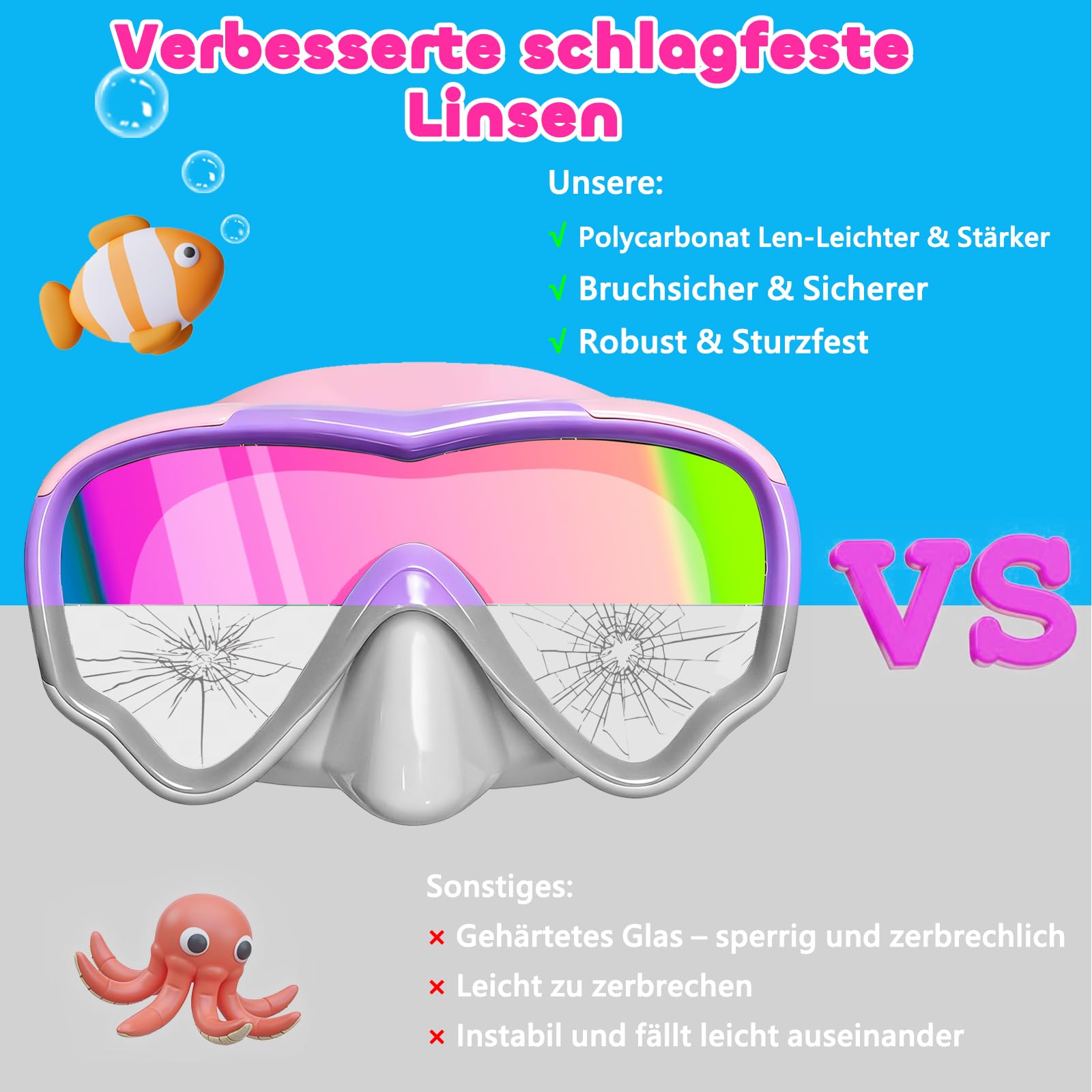Taucherbrille Kinder mit Weichem Stoffband, MOMUSE Kinder Schwimmbrille mit 3D Nasenabdeckung, Tauchmaske Antibeschlag, Bruchsichere Linse & UV-Schutz, Schnorchelmaske für Jungen Mädchen 3-14 Jahr