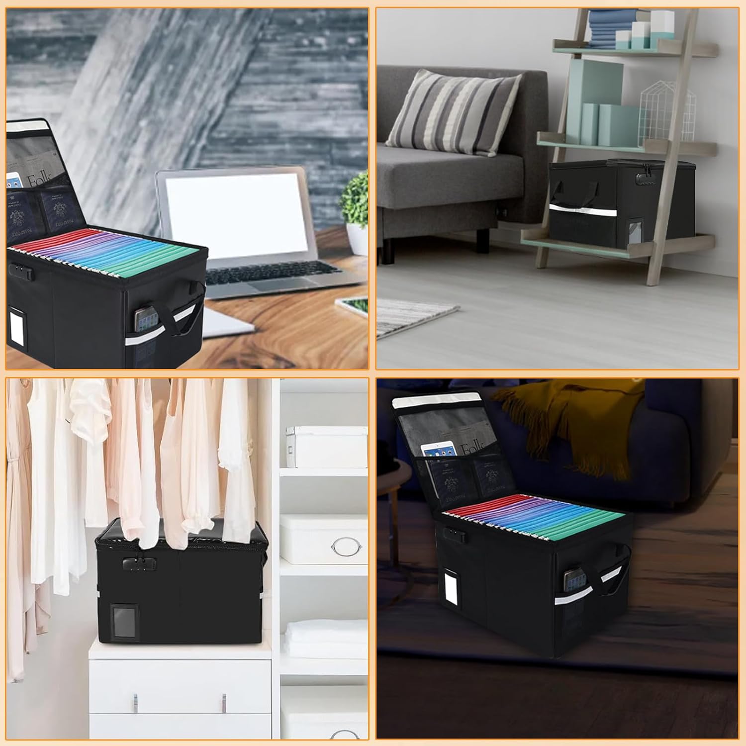 upgraded 5200°f fireproof document file organizer box, fireproof storage filing cabinet with lock, portable office safe box for hanging letter/legal folder 16.1 x 12.9 x 11in (black)