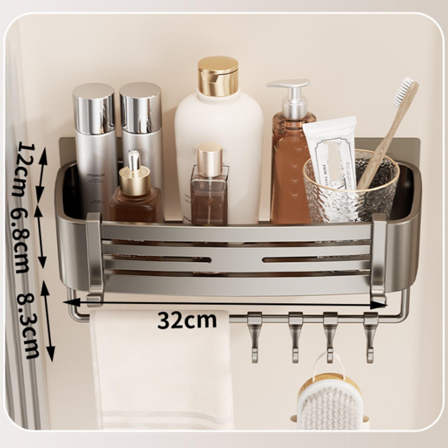 Mensole portaoggetti adesive per Doccia, mensole portaoggetti da Appendere Senza Foratura per organizzare Il Bagno, Grande capacità di stoccaggio per Cucina e Arredamento,Grigio,D