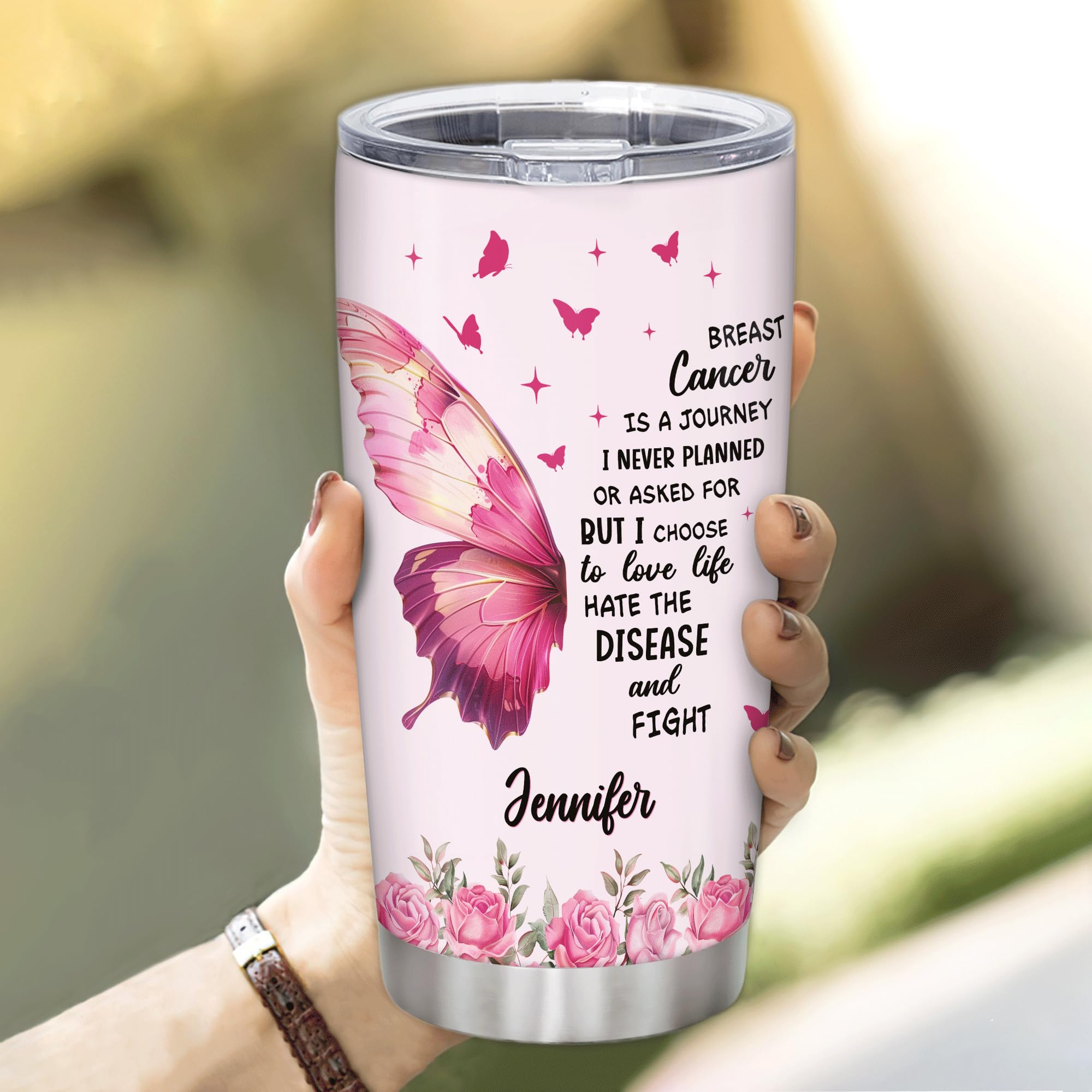 PIOYE Breast Cancer Awareness Tumbler 20oz | Stainless Steel Inspirational Gift For Survivors & Fighters