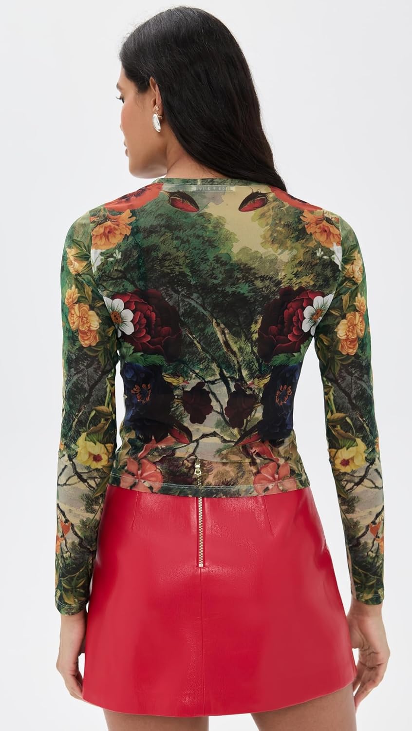 alice + olivia Women's Delaina Printed Mesh Crop Top - Image 3