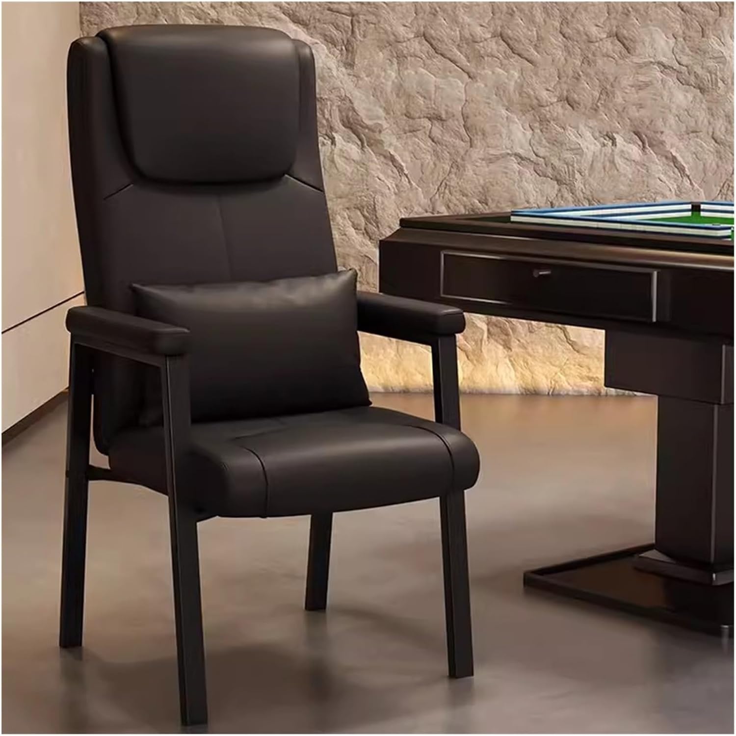 MEHWSUR Heavy Duty Office Guest Chair Leather Reception Chairs with Lumbar Support,High Back Single Sofa Armchair Leisure Lounge Chair for Living Room(Black)