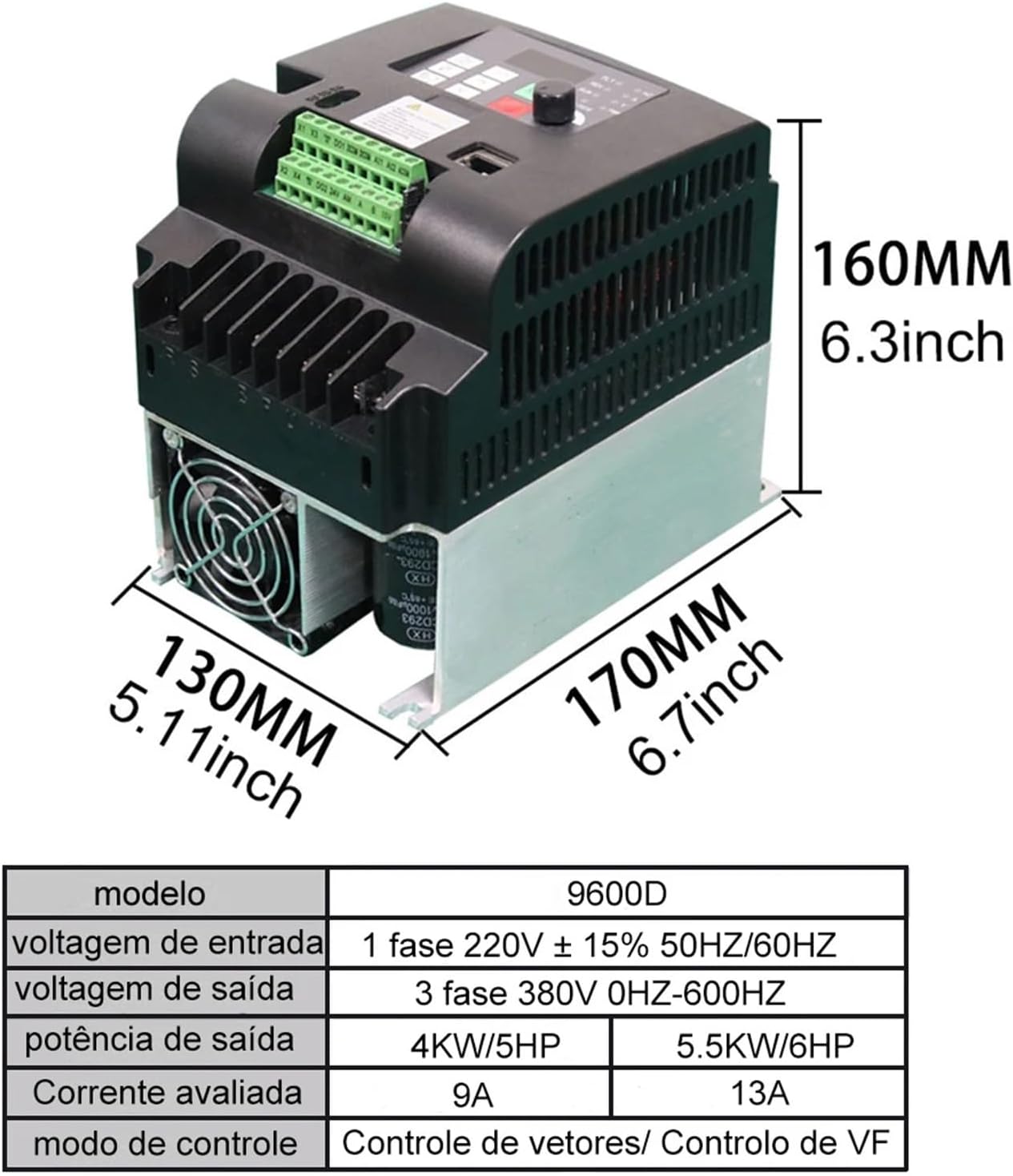 2.2/4/5.5/7.5/11KW Frequency Converter 220 to 380 VFD Single Phase Input and Three Phase Output(5.5kw7.5HP220vto380v)