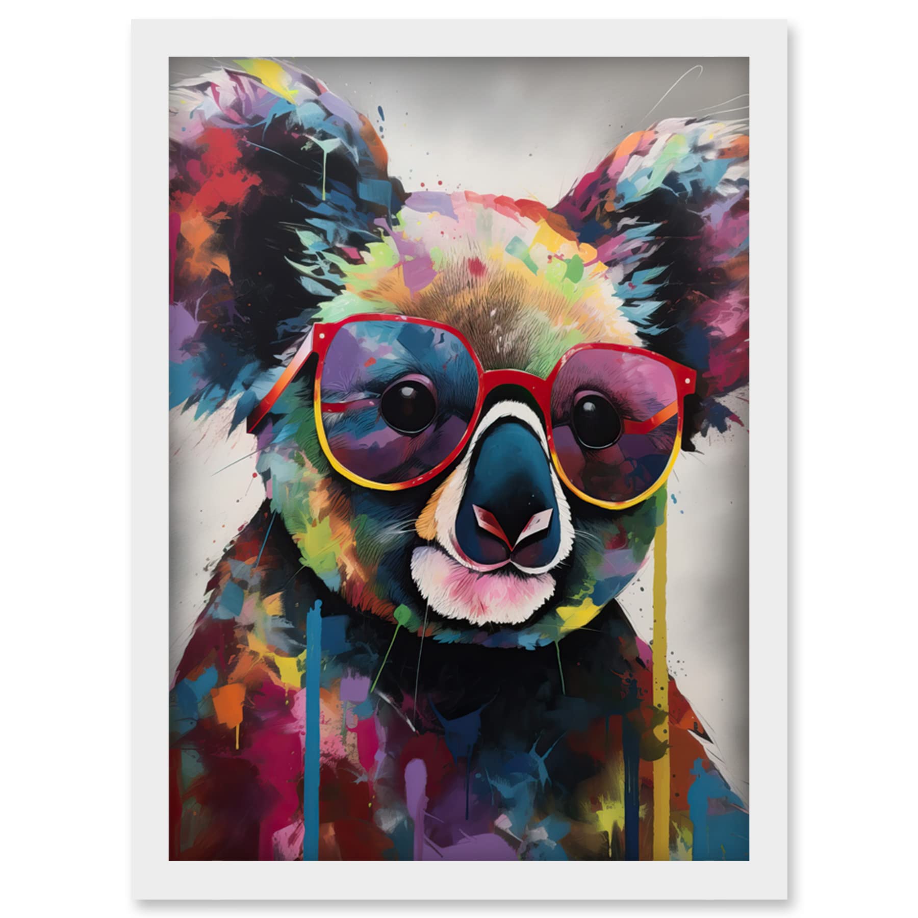 Artery8 Koala With Purple Sunglasses Modern Multicoloured Artwork Framed Wall Art Print A4