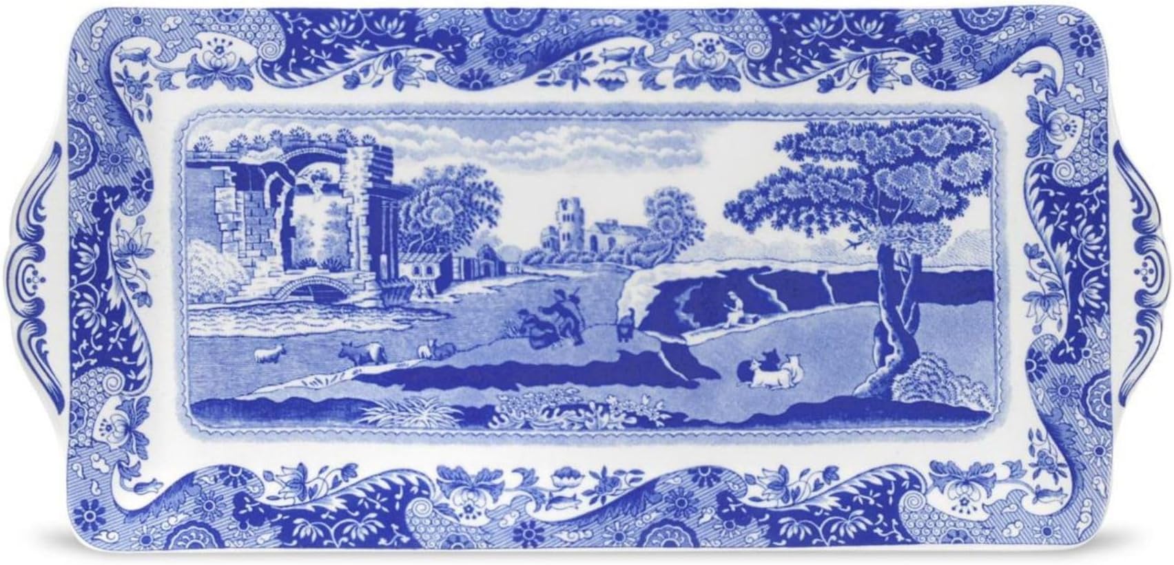 Blue Italian 33 cm Porcelain Sandwich Tray, Blue and White