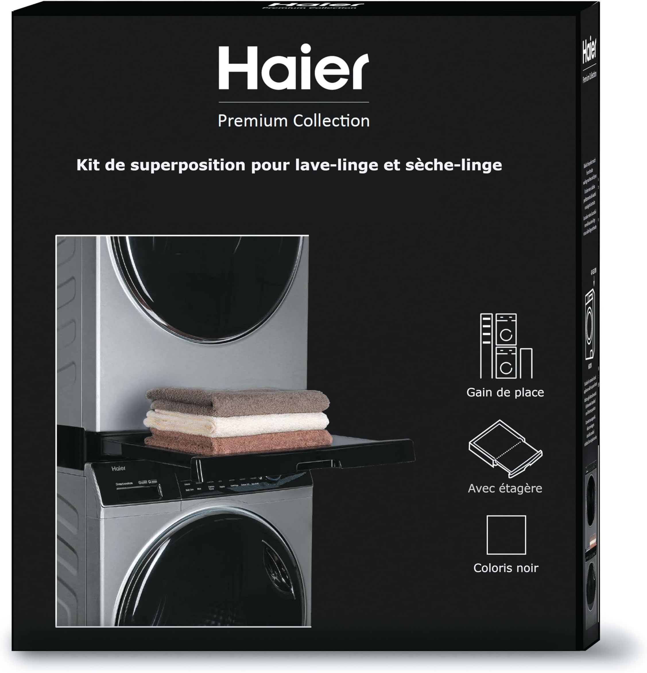 Kit de superposition universel noir Haier Premium pour lavelinge et sèchelinge, gain de place