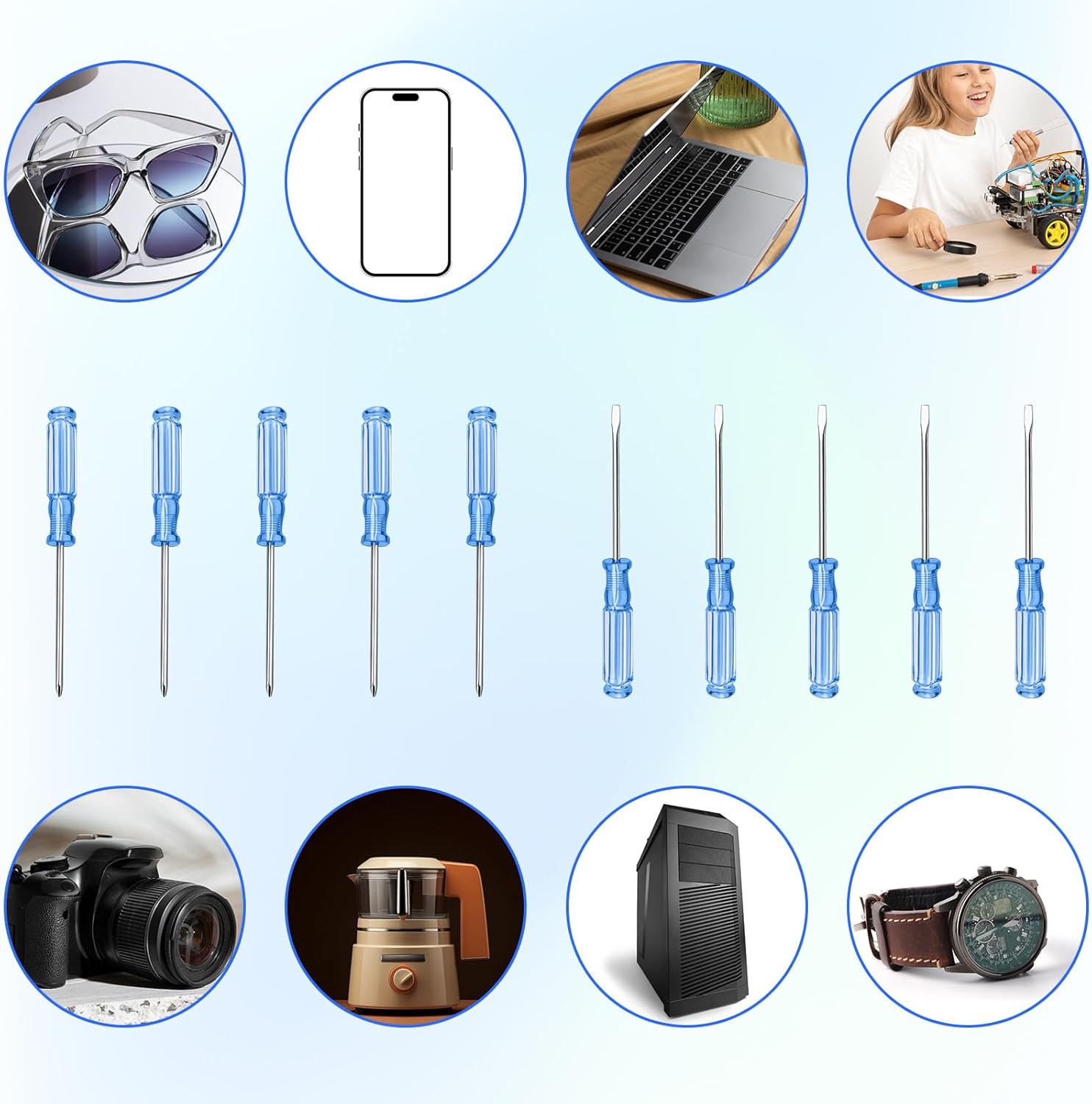 5 Pcs Small Flathead Screwdriver 5 Pcs Tiny Phillips Screwdrivers 4.92 Inches Length Tiny Screwdriver Set for Mini Appliances Repairs Watch Eyeglasses Electronics Toy Repair Eectrician Mechanic Blue
