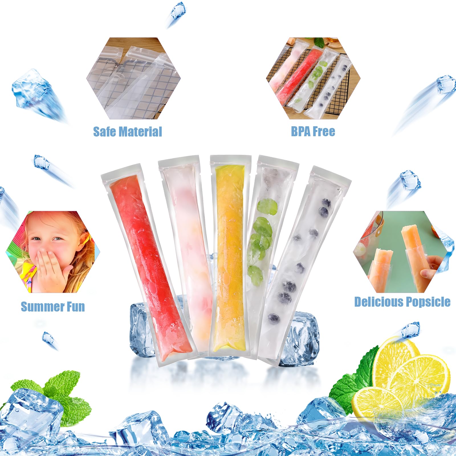 200 Sachets à Popsicle DIY - 28 X 5,5 Cm, Sans BPA, Avec Entonnoir, Pour Yaourt, Jus, Glace Maison - 11