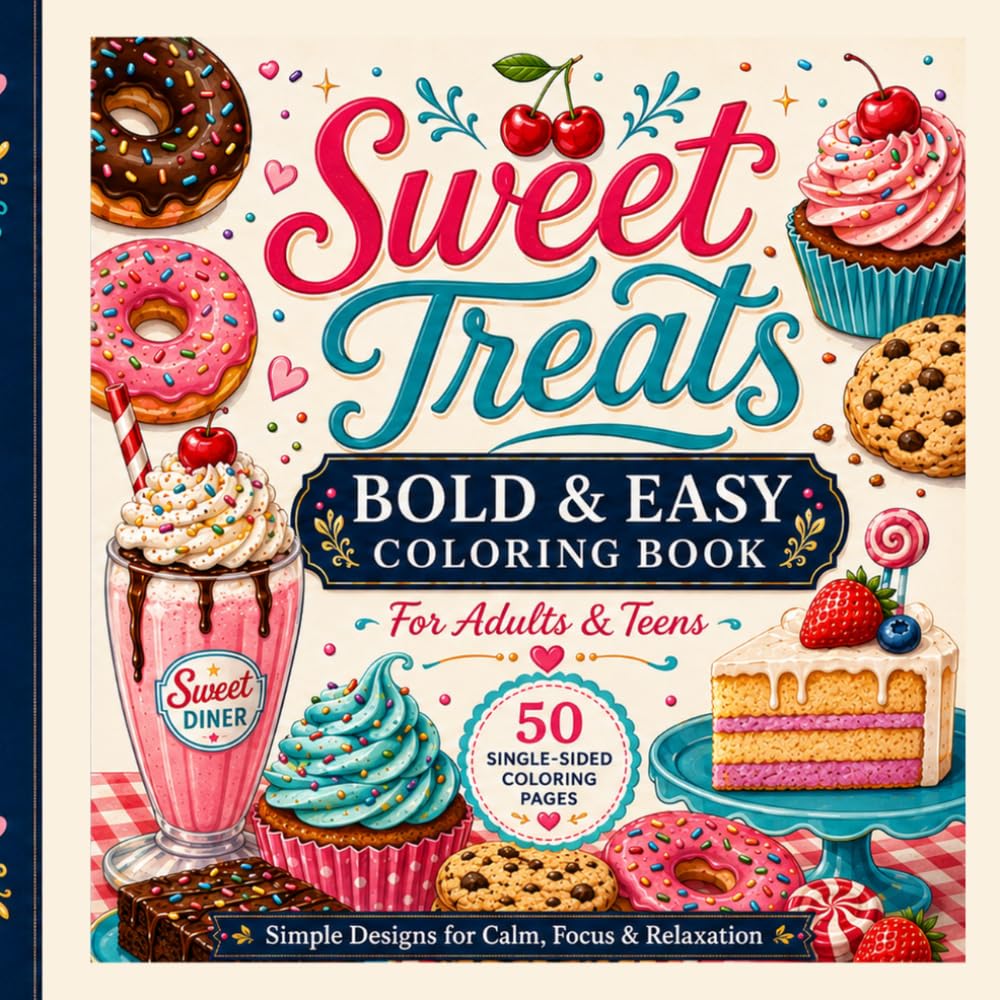 Sweet Treats: Bold & Easy Coloring Book for Adults & Teens (Calm Coloring Book Series)