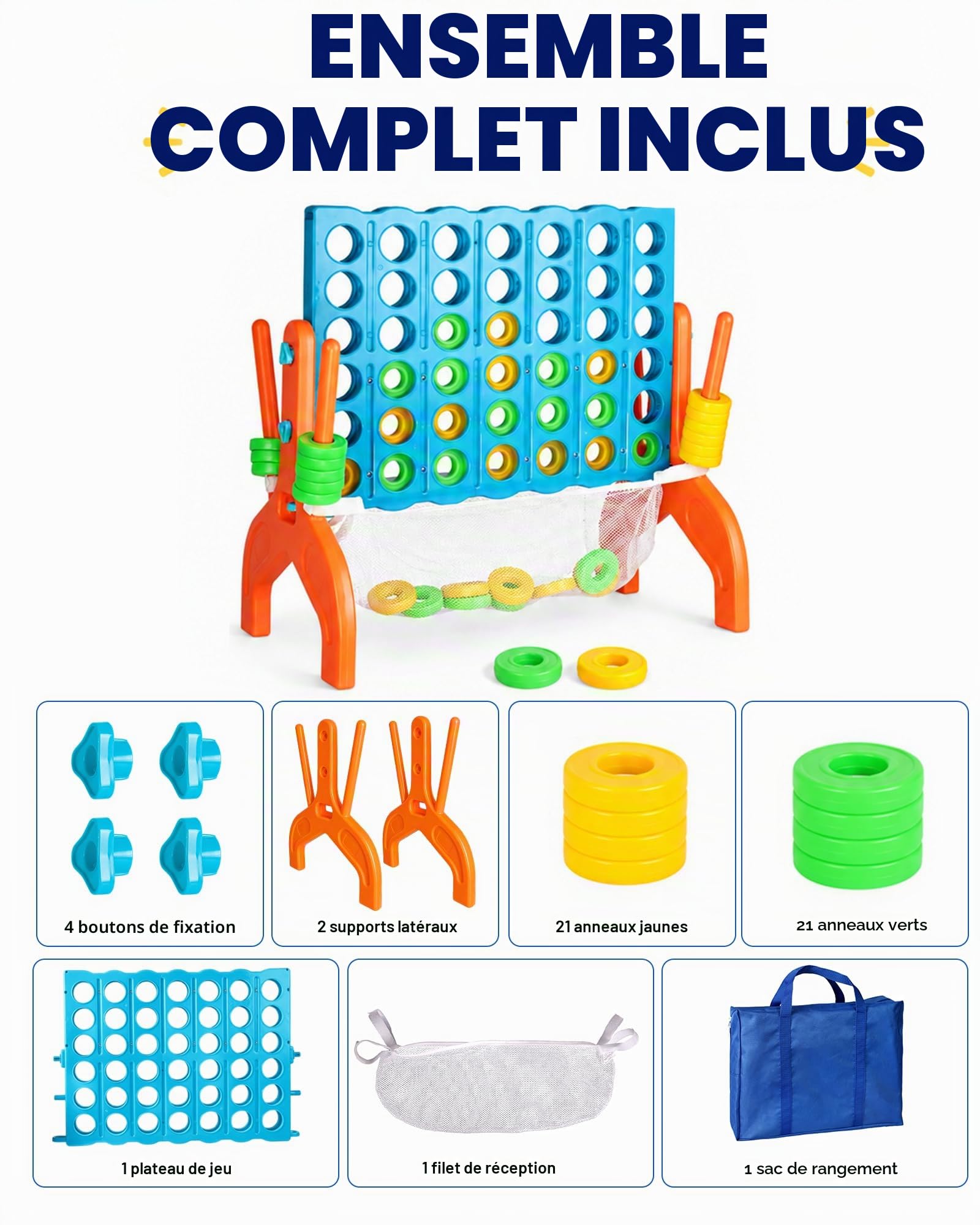 Grand jeu de stratégie quatre dans une rangée – Jeu de quatre dans une rangée de qualité supérieure pour les enfants âgés de 3 ans et plus, parfait pour l'intérieur et l'extérieur, les