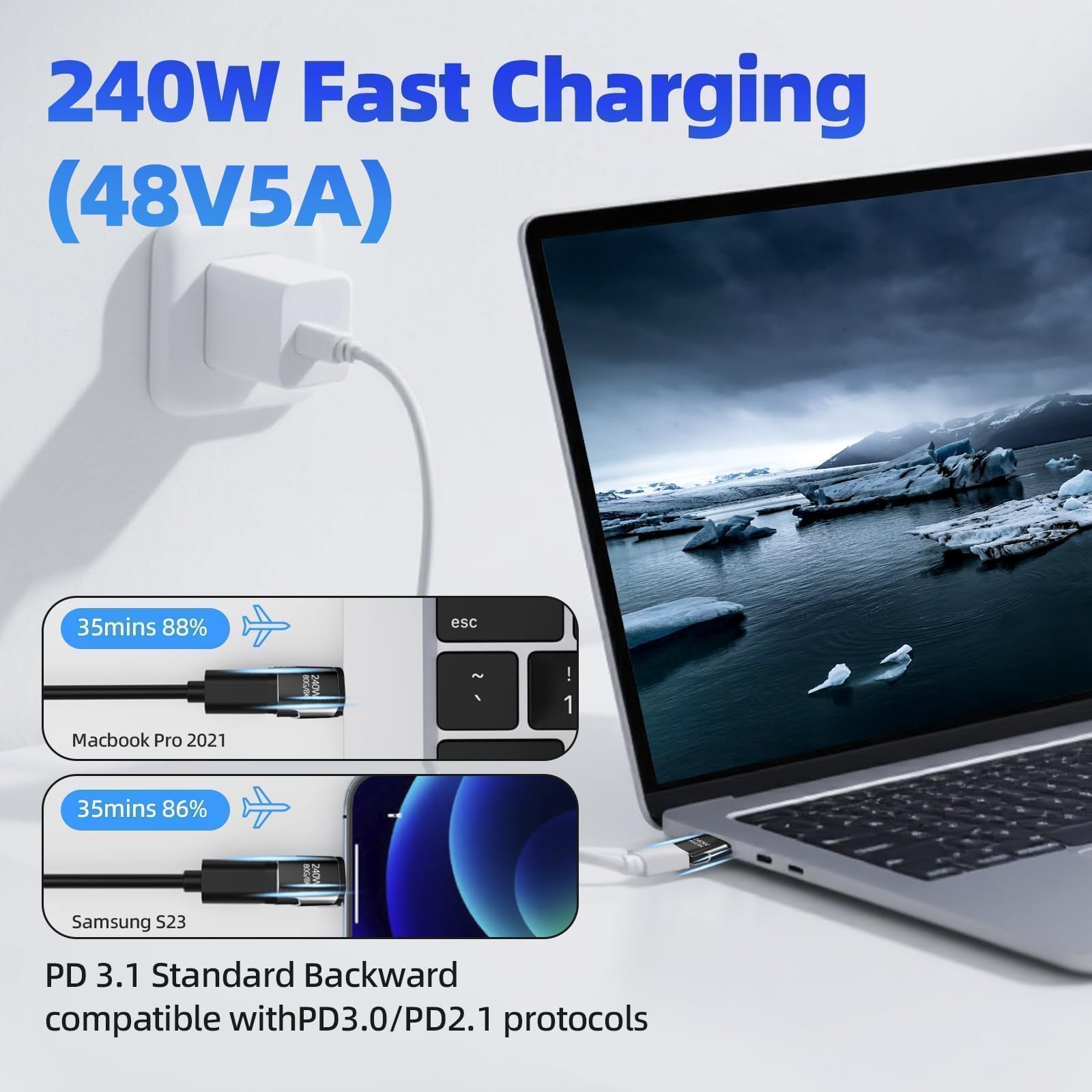Adaptateur Magnétique USB-C 240W - Lot De 2, Transfert 80 Gbit/s, Charge Rapide, Compatible PC, Tablette, Téléphone