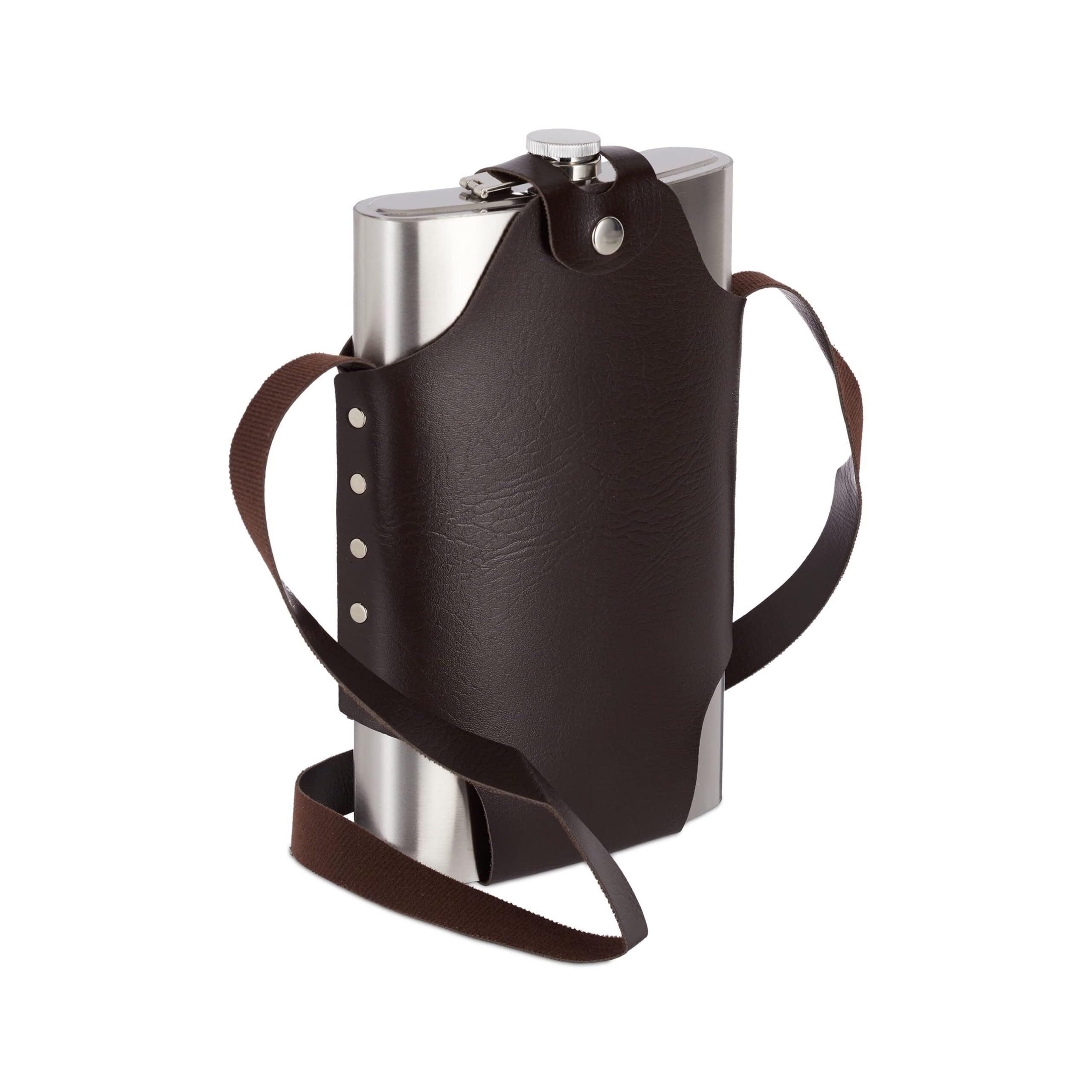 2x Fiaschetta Tascabile XXL, Borraccia in Acciaio con Borsa per il Trasporto, 1,8 L di Volume, Bottiglia, argento