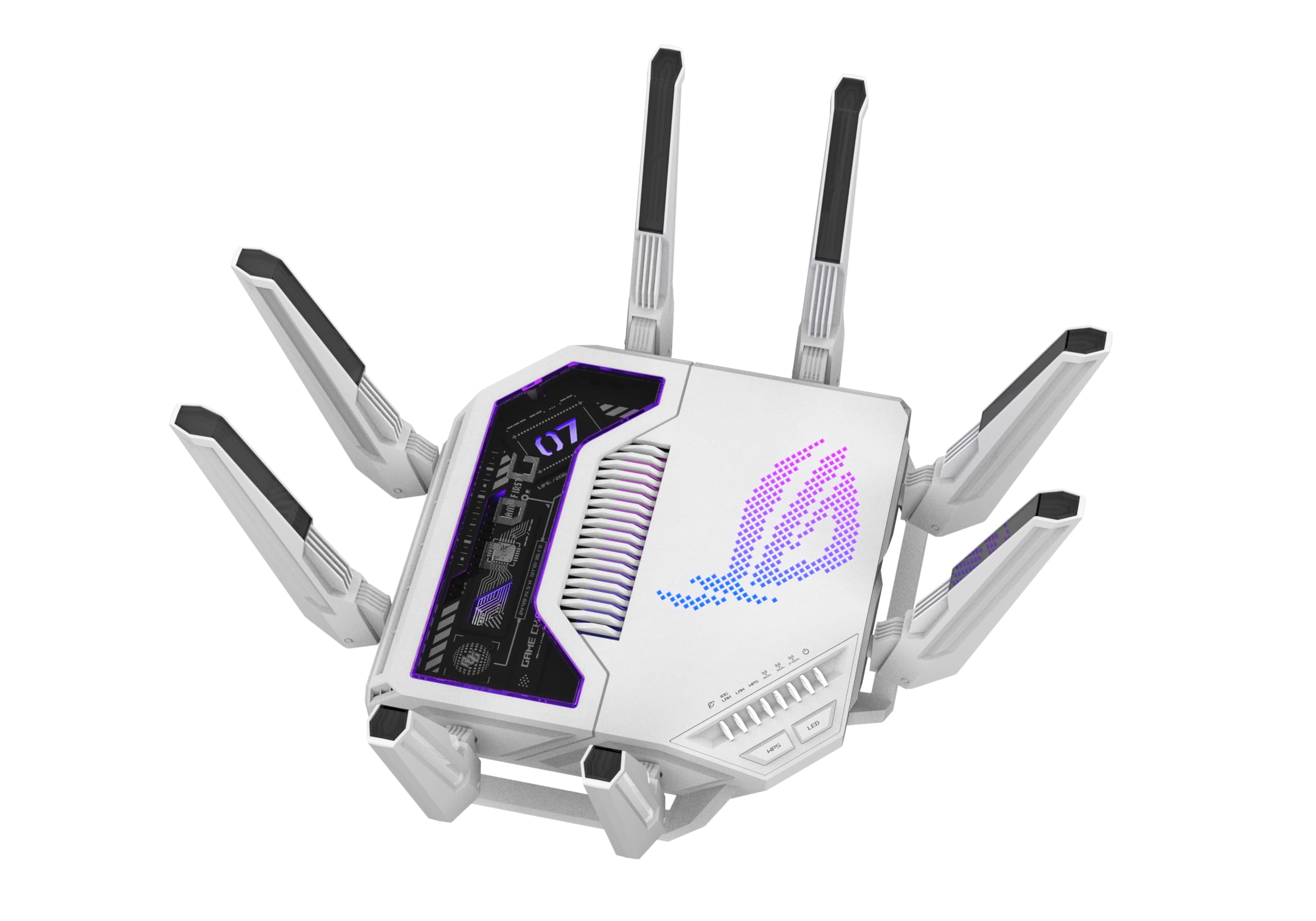 ASUS GT-BE19000AI Router de Juego AI Tri-Band WiFi 7 (802.11be), Ancho de Banda de 320 MHz y 4096-QAM, MLO, Dos Puertos 10G, AI Game Boost, Red de Juegos, Aura RGB, Soporte AiMesh, Guest Network