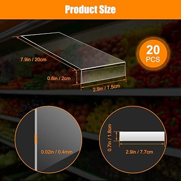 20 Pieces Moveable Shelf Label Holders with Insert, Pletpet Clear Shelves Tag Moveable Library Shelf Holder Markers Book Label Display Holders for Library, Office (7.9 x 2.9 x 0.8 Inch)