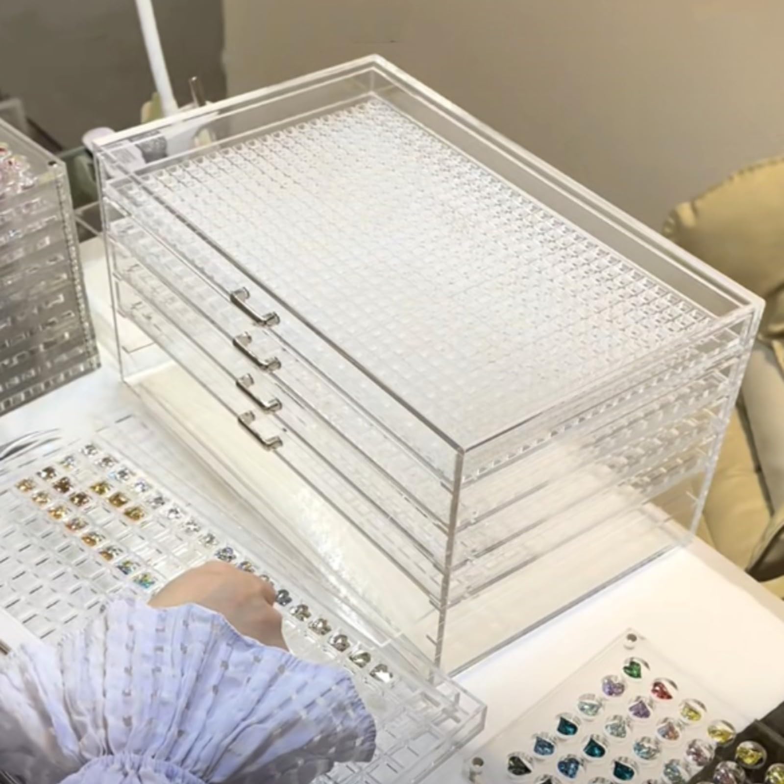 F Fityle Caja Organizadora Acrílico Apilable Organizador Acrílico con Manija que Ahorra Espacio para Tocador, Cuatro