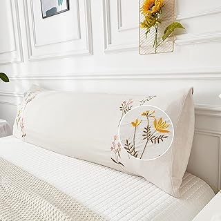 MOVE OVER Beige Flower Body Pillow Cover 20x54 Body Pillow Covers Embroi...