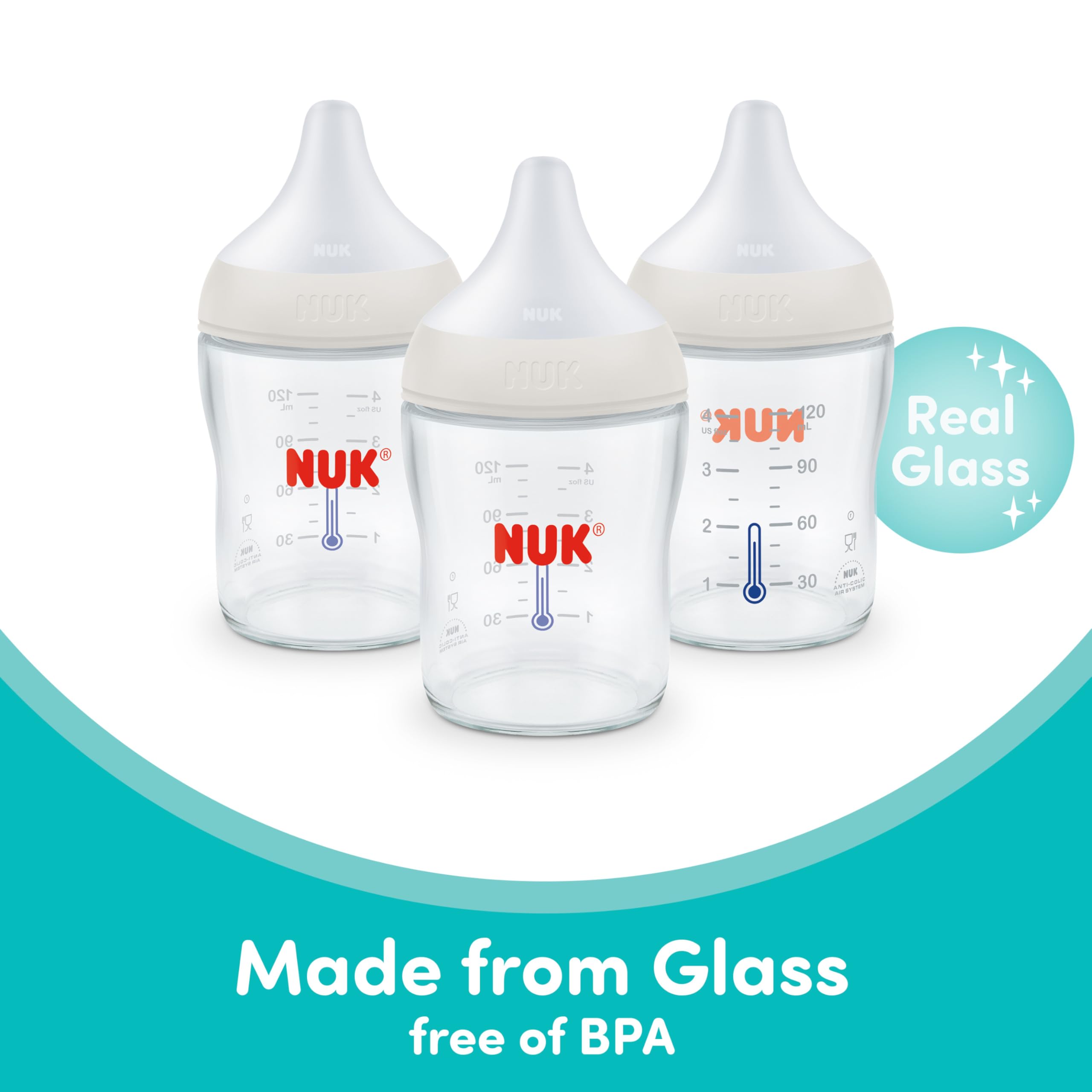 Amazon.com : NUK Perfect Match Glass Natural + Anti-Colic Bottle 
