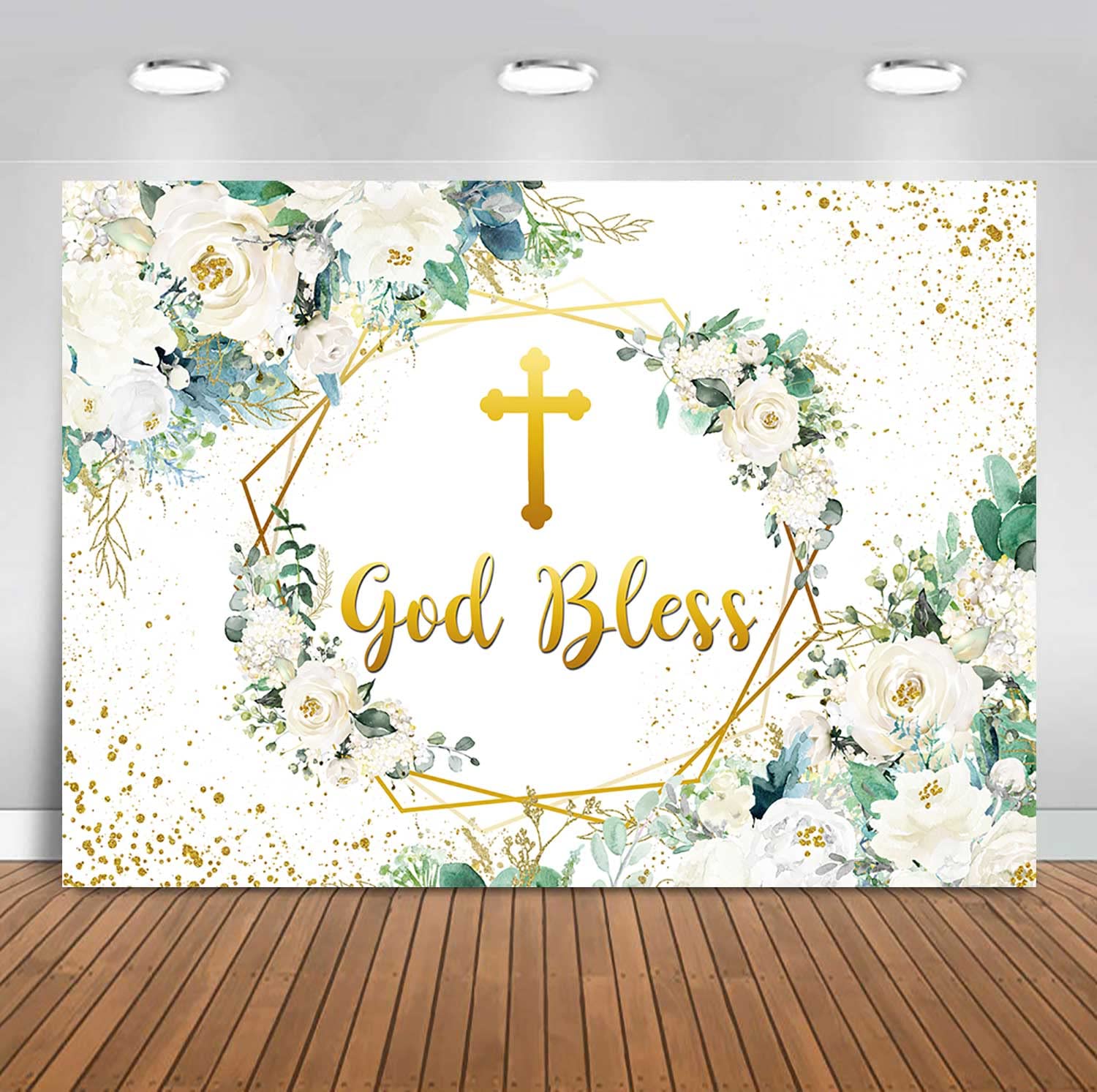 Photo 1 of Sensfun Baptism Backdrop Mexican Mi Bautizo Party Decorations God Bless Boy Girl First Holy Communion Banner White Flower Background Christening Newborn Baby Shower Decor Props 7X5FT--- 2 ITEMS