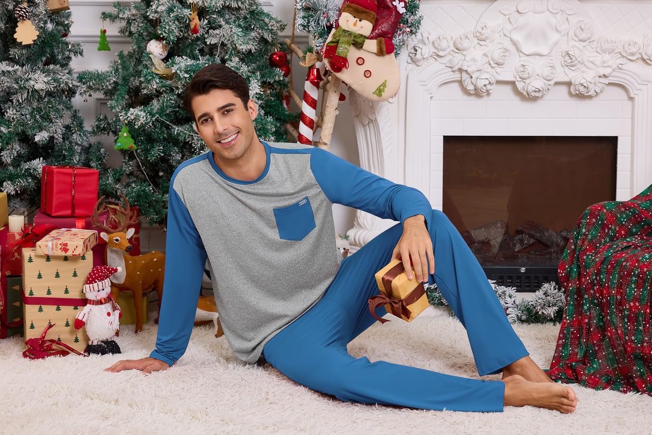 Marvmys Mens Pajama Set Long Sleeve Pajamas Soft Pjs Sleepwear Loungwear Comfy Sleep Sets with Pockets S-3XL