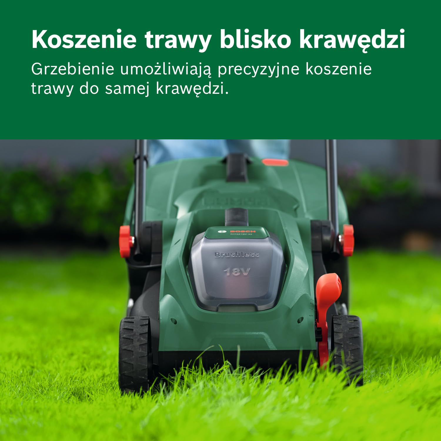 Bosch Kosiarka akumulatorowa ROTAK18V-32 (szerokość cięcia: 32 cm, wysokość cięcia: 25 – 65 mm, materiałowy worek na trawę 35 l, przystawka do mulczowania, akumulator i ładowarka)
