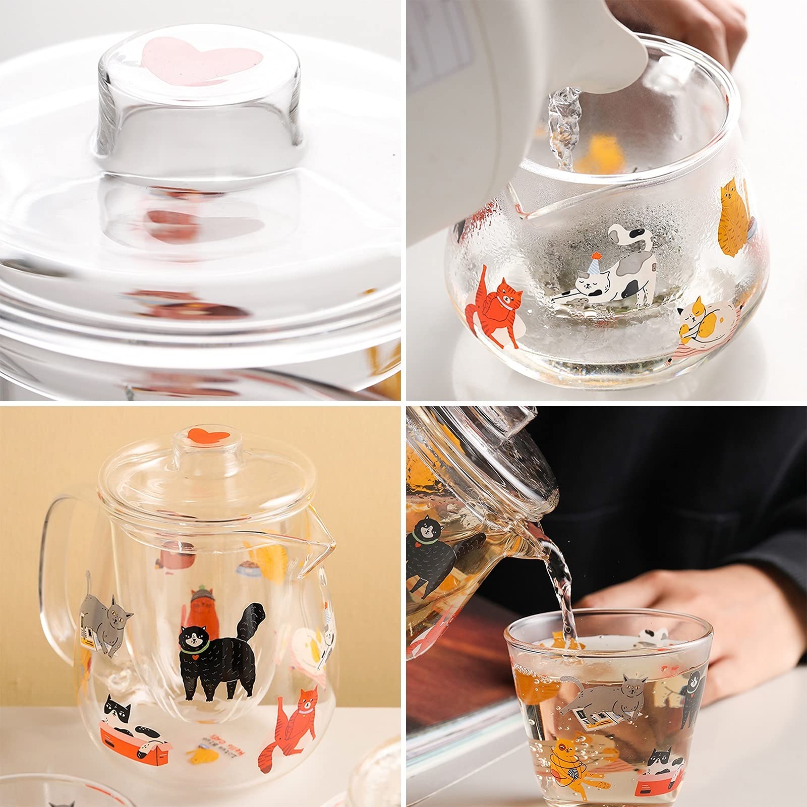 bouilloires Pichet Mignon avec Filtre intégré en Verre et pichet d'eau Froide résistante à la température élevée avec poignée et Couvercle pour jus, Lait, Boissons Cantine(L)