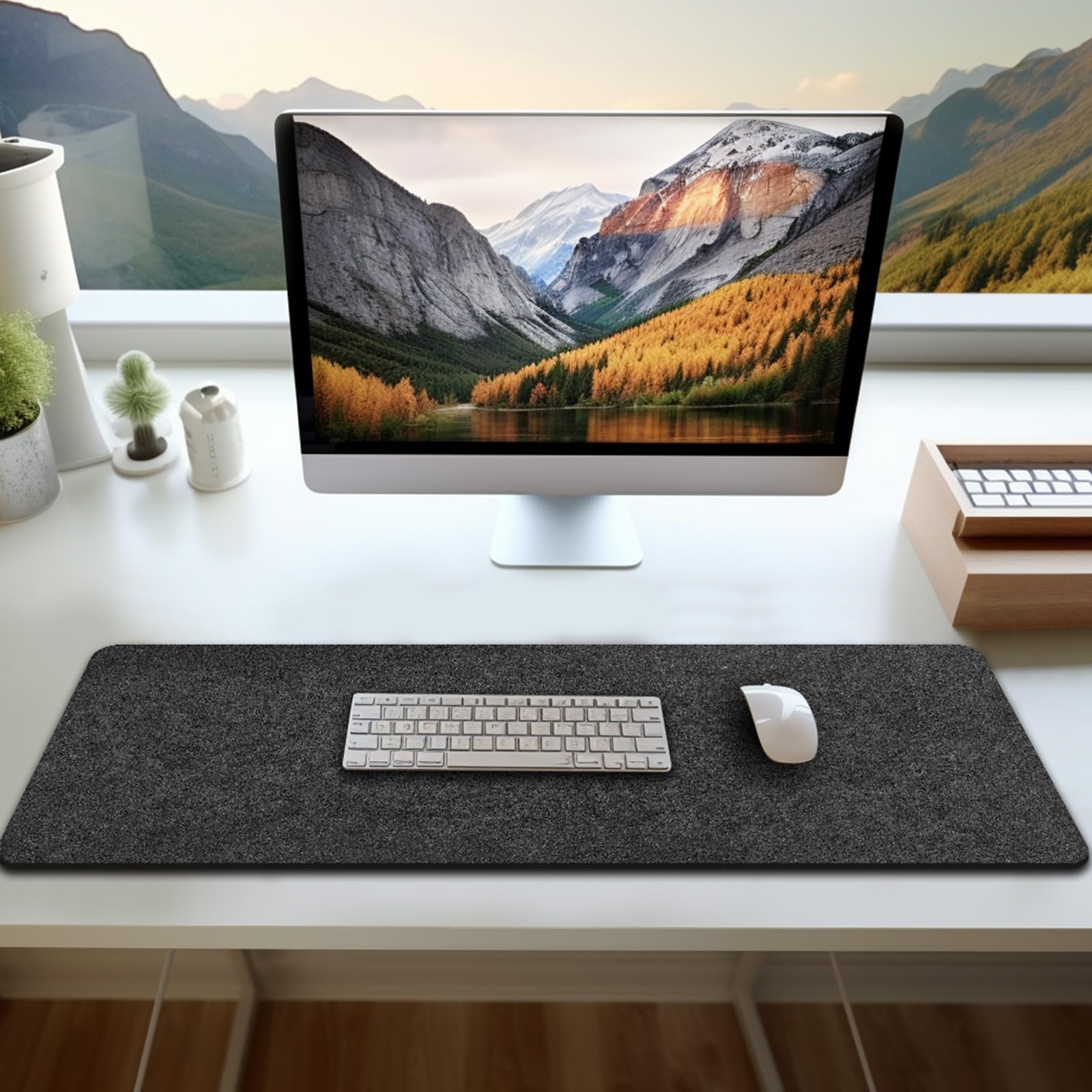 Large Felt Desk mat 36x12 inches, with Non-Slip Full Desk Mouse Pad,Office Computer Desk Mat for Keyboard,Felt Desk Mat for Desk Pad Protector (Dark