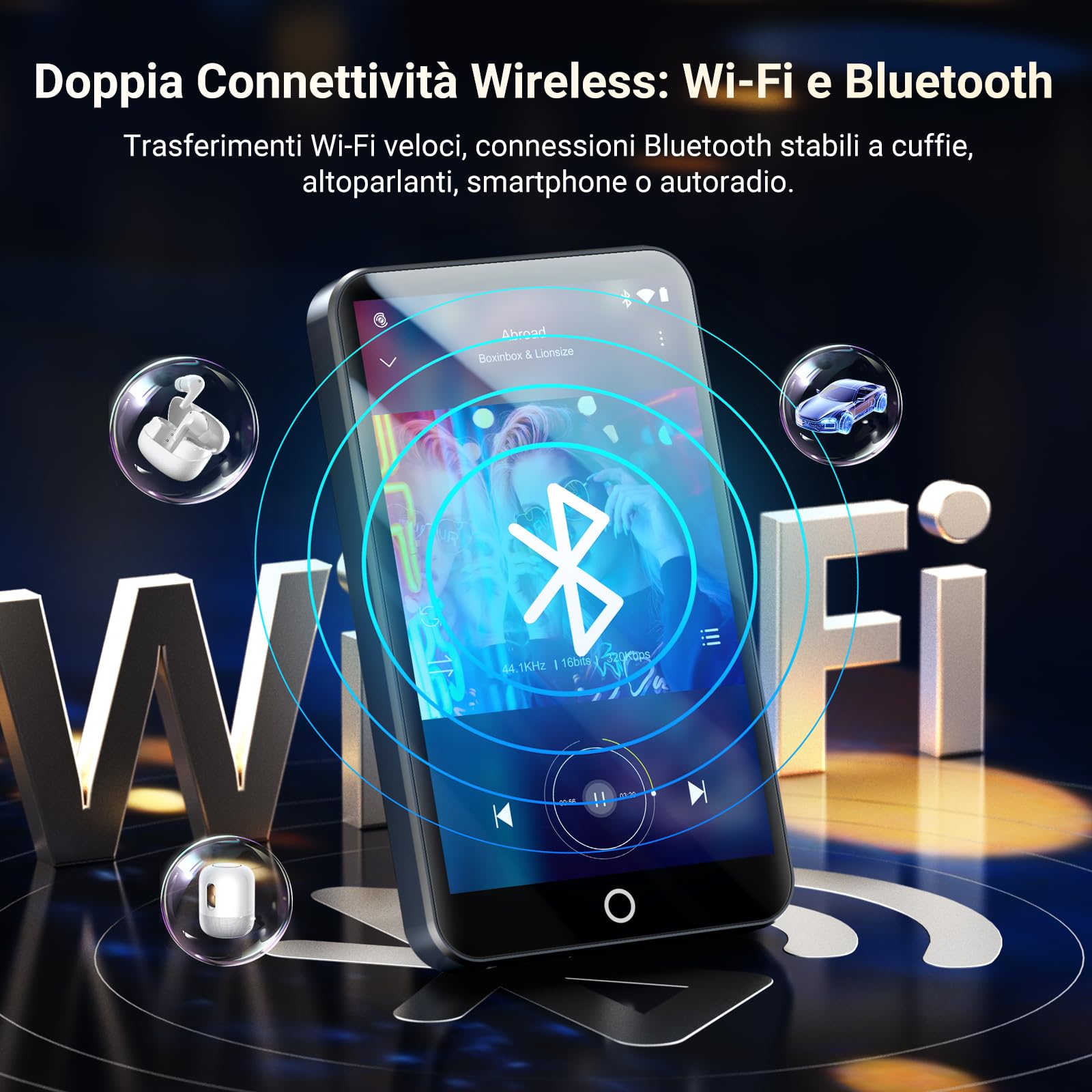 MECHEN Lettore MP3 Spotify, Bluetooth 5.0 e WiFi per Streaming Musicale (Spotify, Audible, Amazon Music, Deezer), Sistema Android 13, 4 Pollici Touchscreen (32GB)