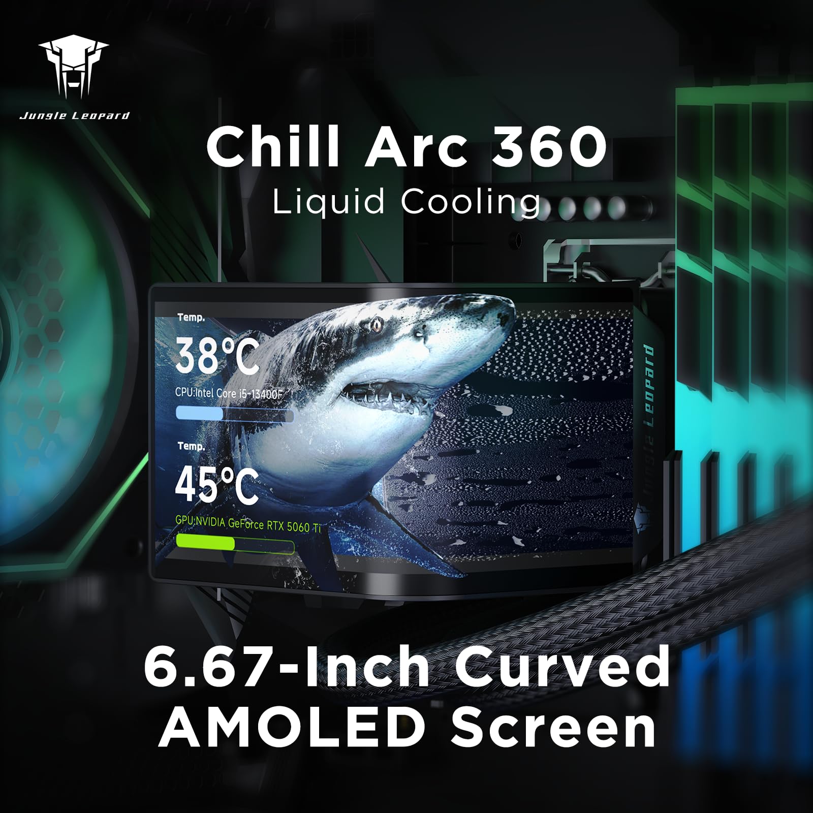 TZMRIT CA360 ARGB 360mm AIO Drehbar 6.67 '' AMOLED Gebogener Bildschirm 3D Anamorphe Wirkung Anpassbar AIO Wasserkühlung 360mm, 320w TDP, für Intel LGA 1851/1700 AMD AM5/AM4 (BK)