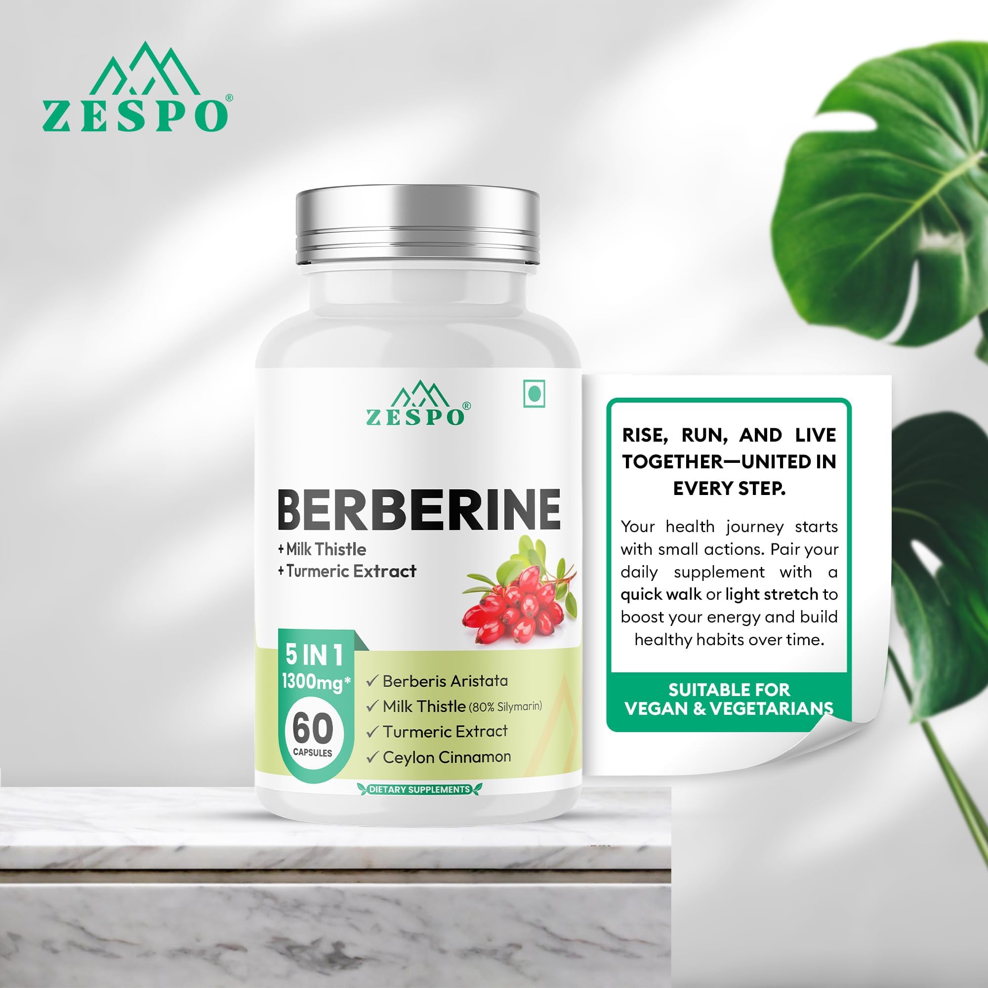 ZESPO Berberine Advanced 1300 mg Total Formula, 60 Capsules, Pack of 2 1