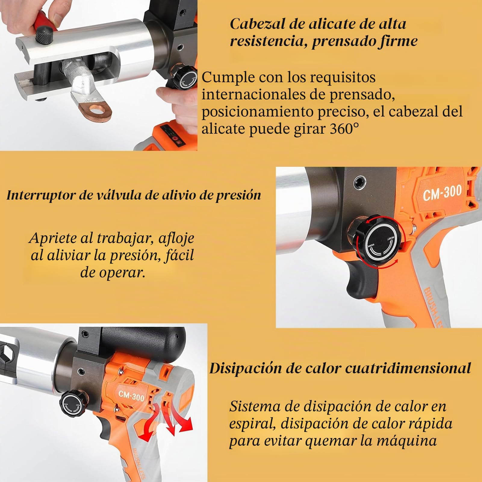 Herramienta de Crimping Hidráulica a Batería, Prensa Multicapa Eléctrica Recargable para Cables 16-300mm² - Alicates de Crimpado para Terminales de Cobre y Aluminio con Troqueles