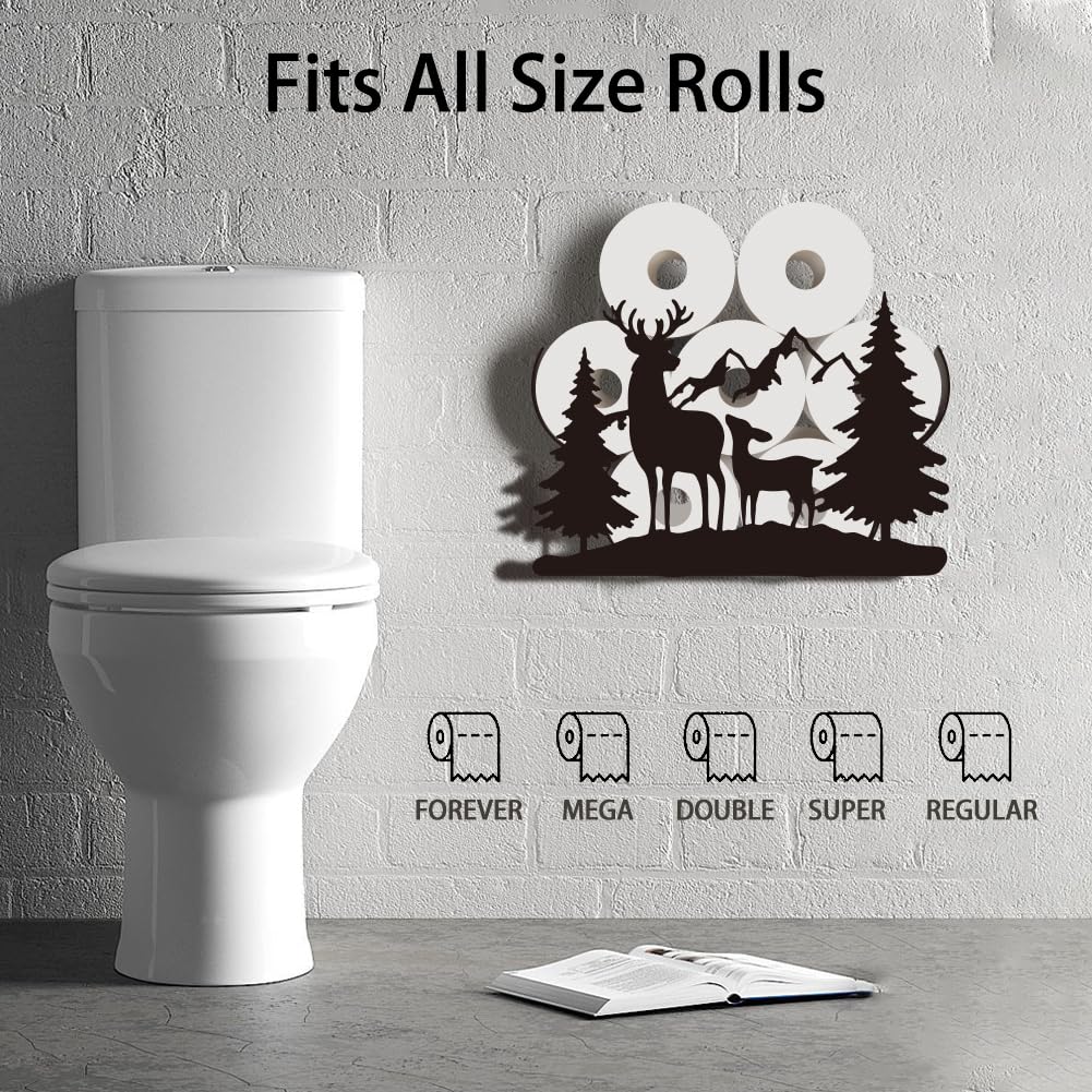 WADORN Porta Carta Igienica A Forma di Cervo, Porta Rotolo di Carta Igienica A Parete con Motivo A Forma di Animale Della Foresta In Metallo, Divertente Porta Rotolo, per 8 rotolo Extra In Bagno