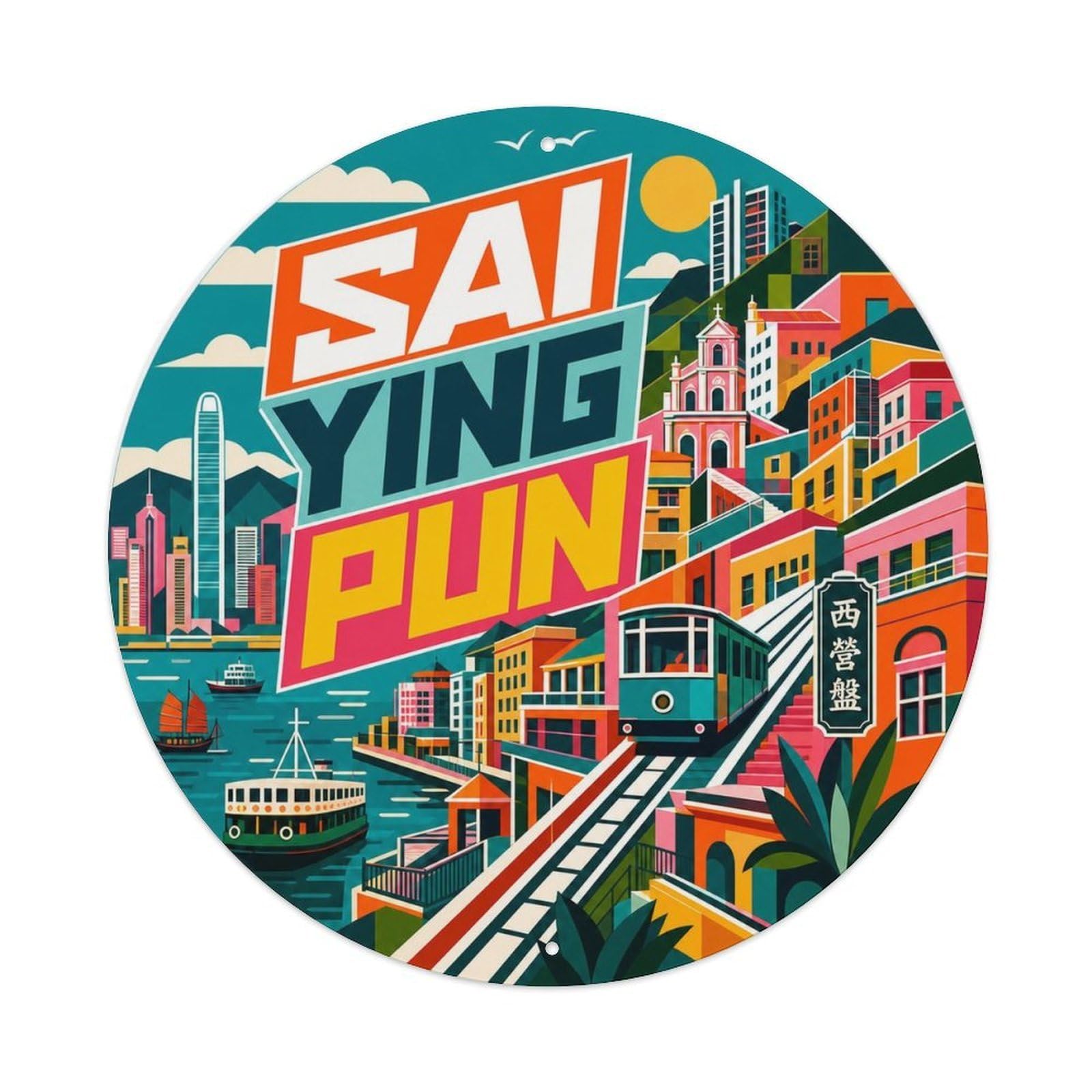 Odgynaw 8X8inch(20X20cm) Sai Ying Pun Hong Kong Color Block District Street Map Metal Tin Sign