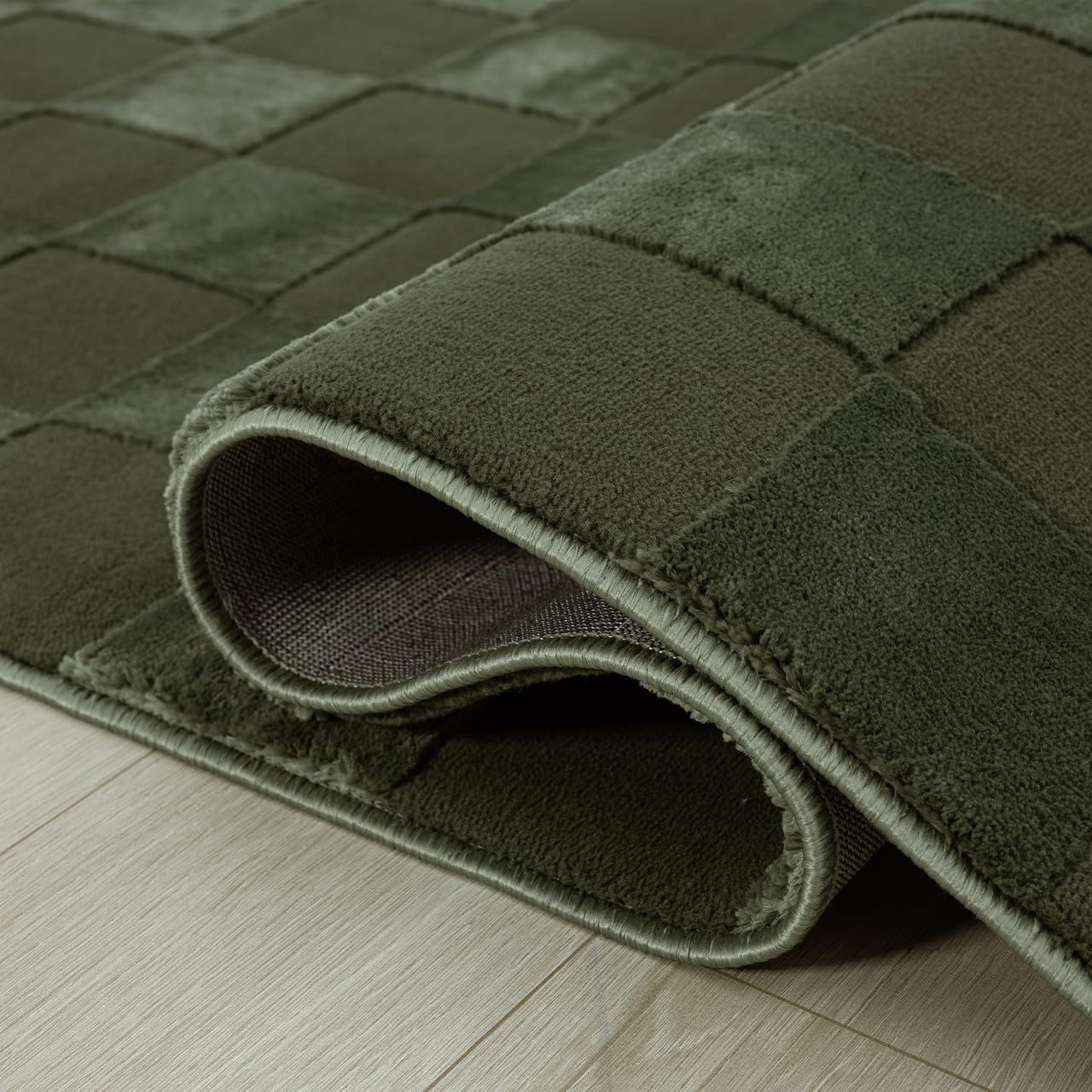 Abani Green Checkered Area Rug - 5' x 8' - Chunky, Plush and Soft Washable Carpet - Perfect for Living Room & Bedroom - Plush Deco Collection