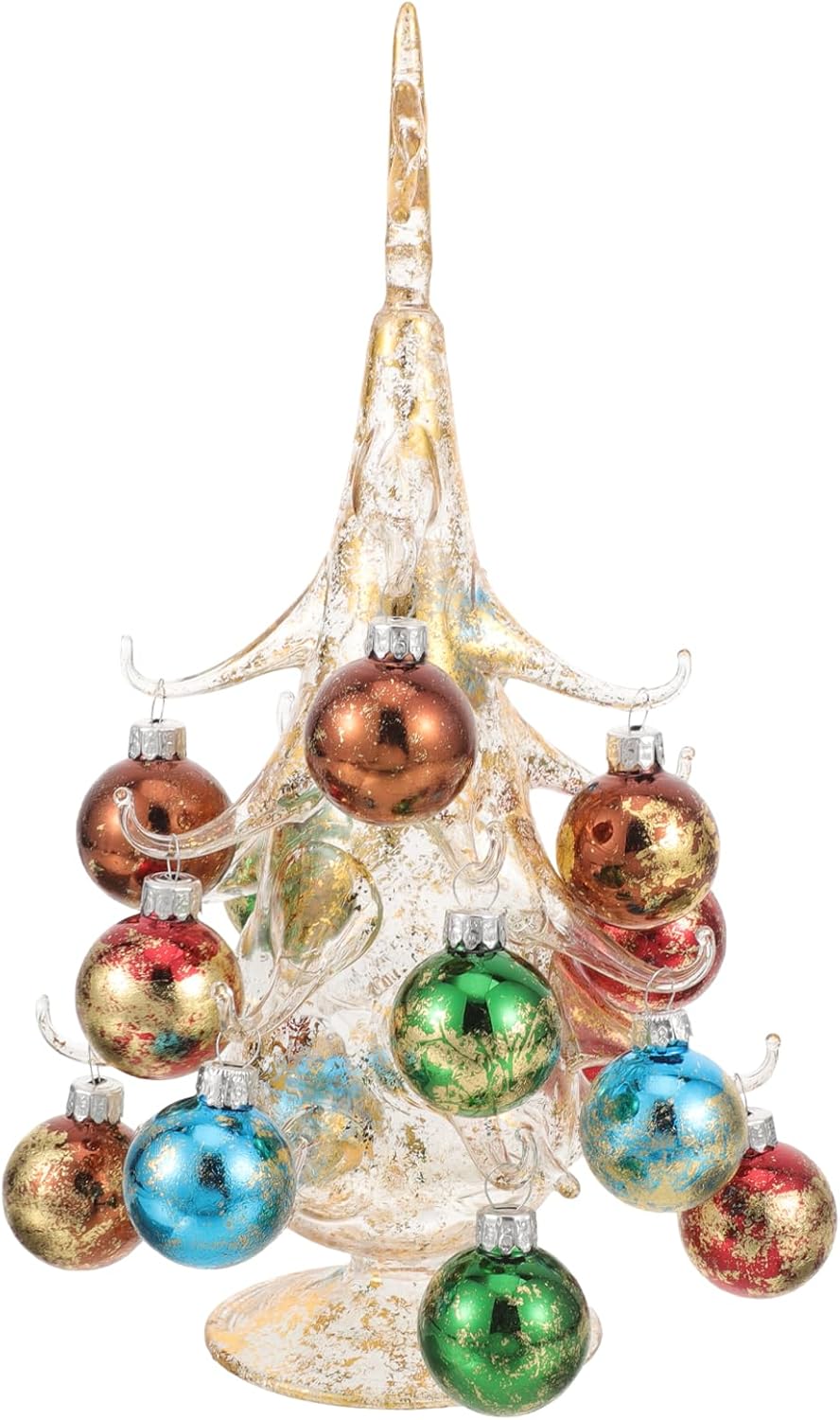 LUOZZY Glass Christmas Tree Tabletop Ornament with Xmas Ball Christmas Tree Shaped Desktop Ornaments Xmas Presents