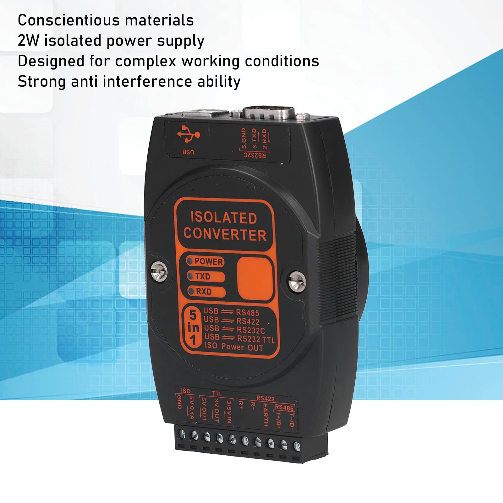 Tyenaza Adaptador USB a Convertidor 5 en 1 Aislamiento de Grado Industrial a 422/232/ttl DCM2610A ((Chip FTDI Velocidad de 12 MB))