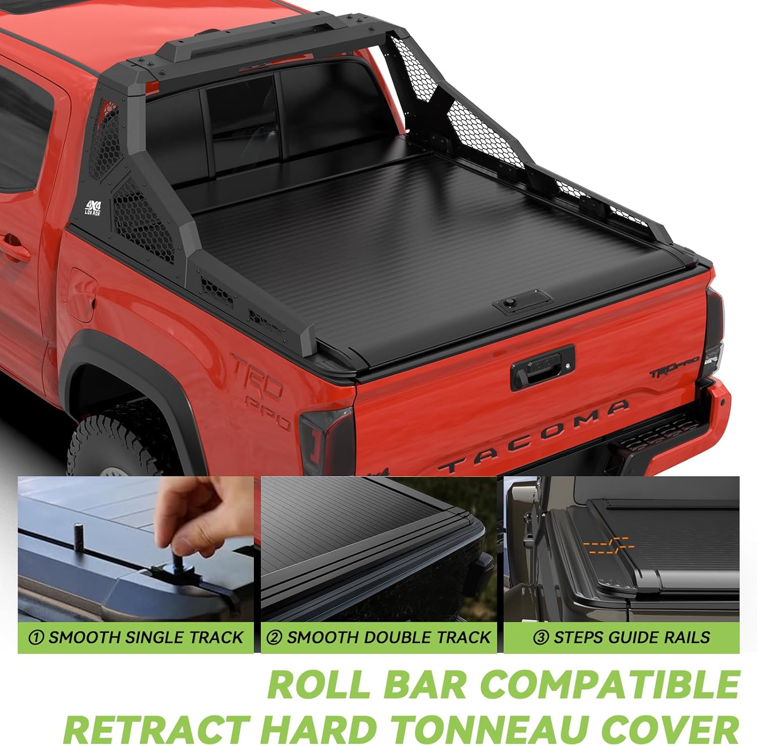 Adjustable Sport Roll Bar Compatible with Retractable Hard Tonneau | Compatible with Mid-Size Trucks Tacoma, Ranger, Colorado, Canyon, Frontier | No Drilling Installation | Three Installation Methods