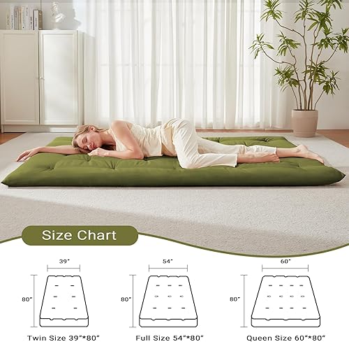 Miniatura 6 de Colchón de futón japonés de tamaño matrimonial de 54 x 80 pulgadas, colchón plegable para suelo, tapete portátil de tatami, cojín de futón plegable,