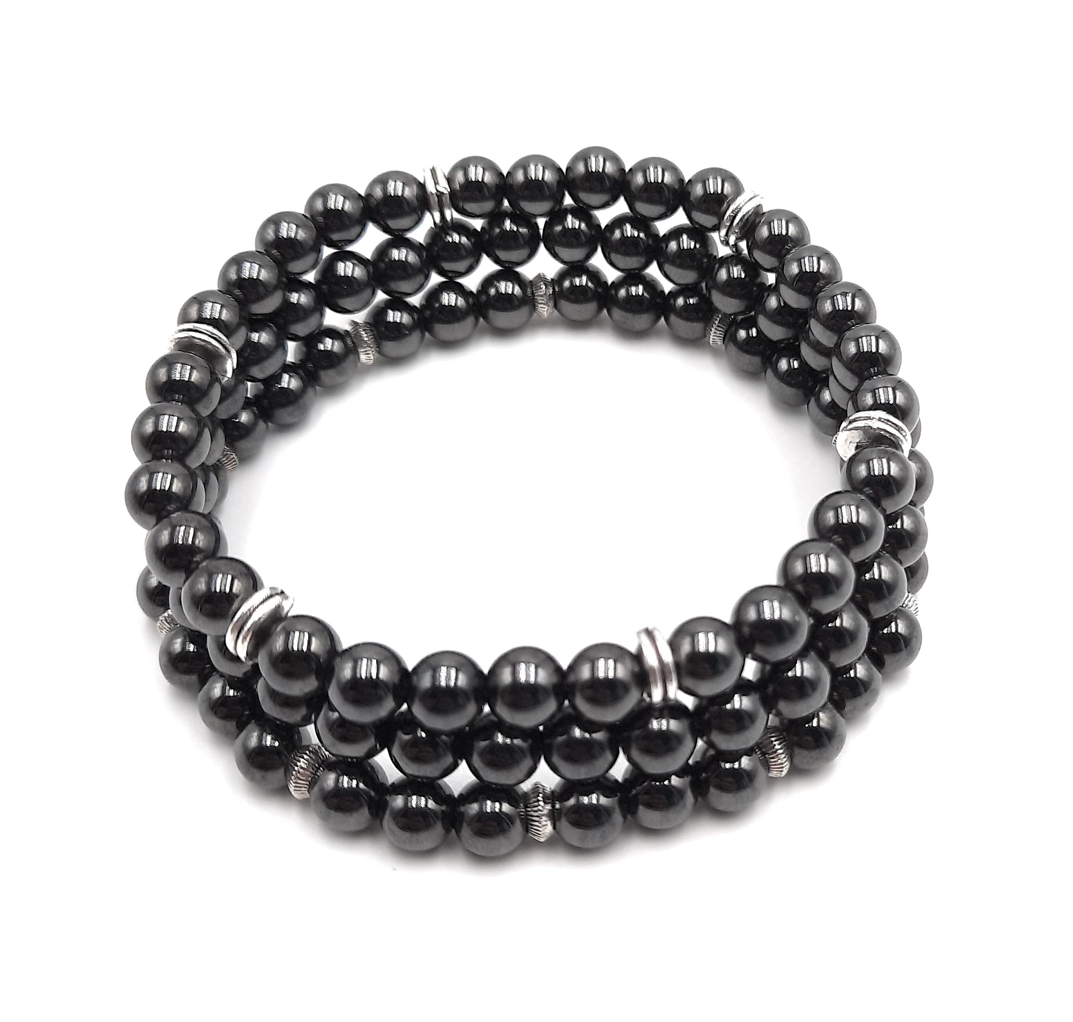 Lot de 3 Bracelets Magnétite en Pierres Naturelles (aimant naturel) Qualité AAA | Taille personnalisée de 12 à 22 cm au choix | Perles rondes 6 mm | Création Artisanale Française