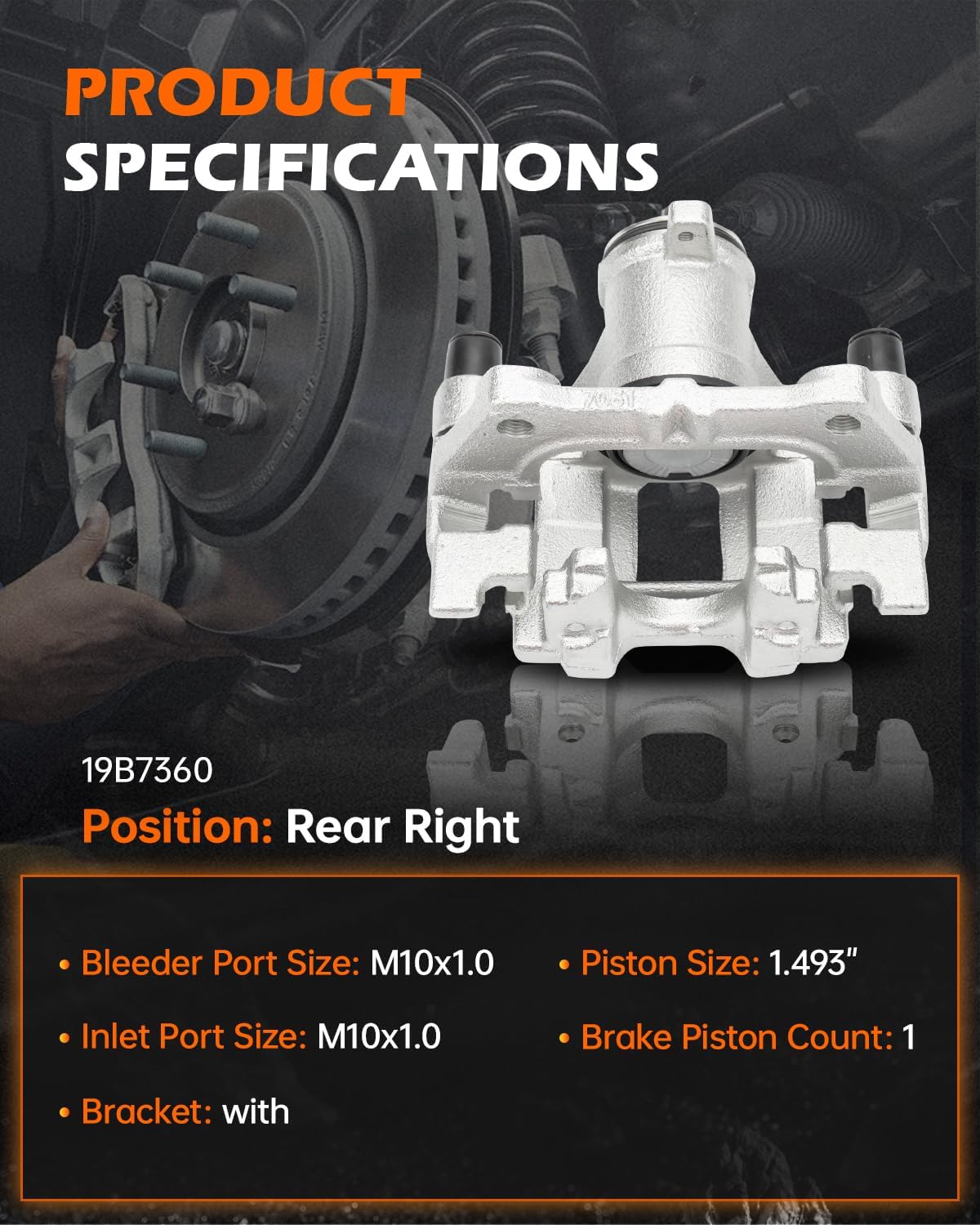 GAHA 19B7360 Rear Right Brake Caliper Assembly w/Bracket for Honda Civic 2016 2017 2018 2019 2020, for Honda Insight 2019 2020 2021 2022