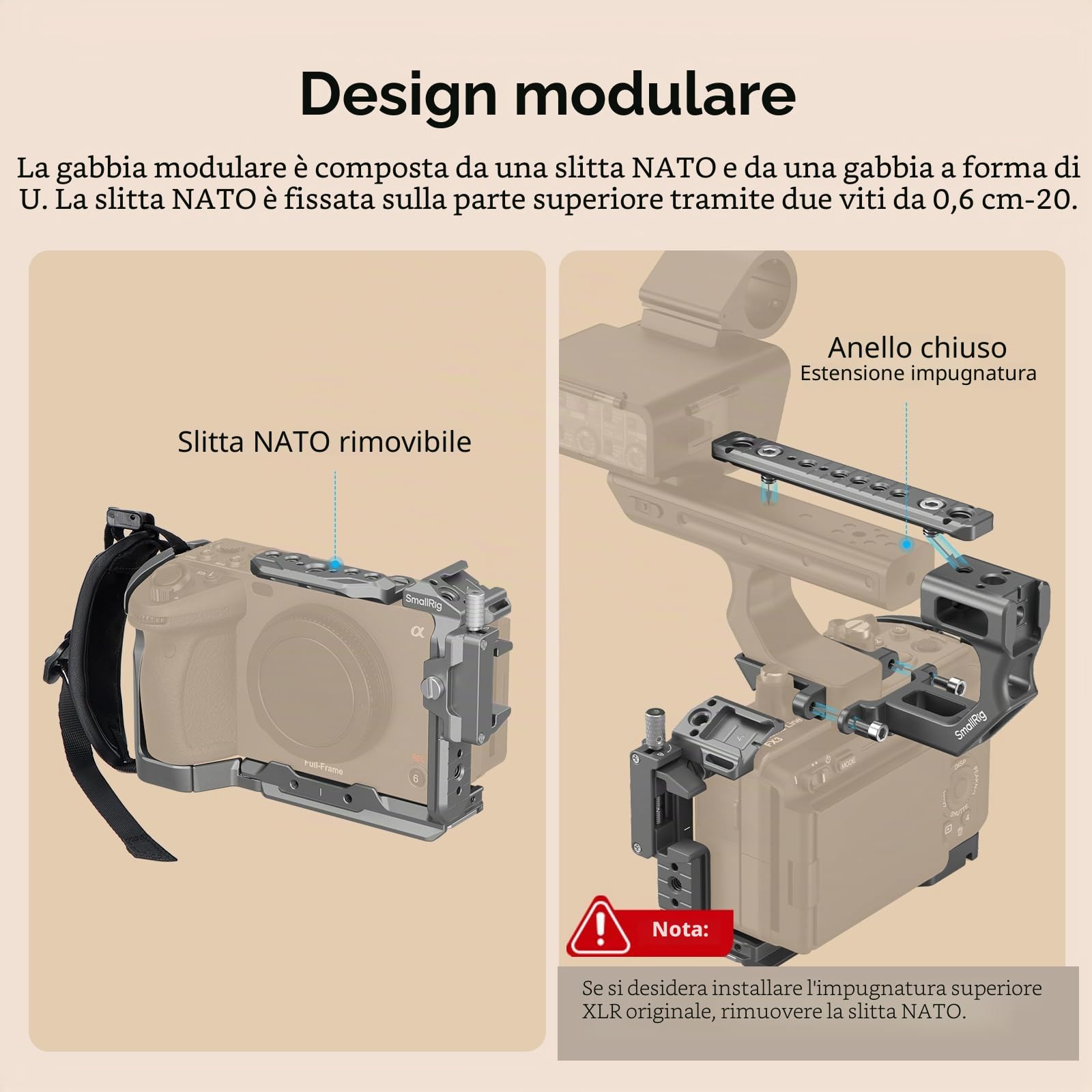 SMALLRIG FX3/FX30 HawkLock Quick Release Cage Kit per Sony FX3 / FX30 con Estensione Maniglia XLR, Cinturino da Polso e Morsetto per Cavi per HDMI, QR NATO Rail/Piastra QR per Arca - 4771