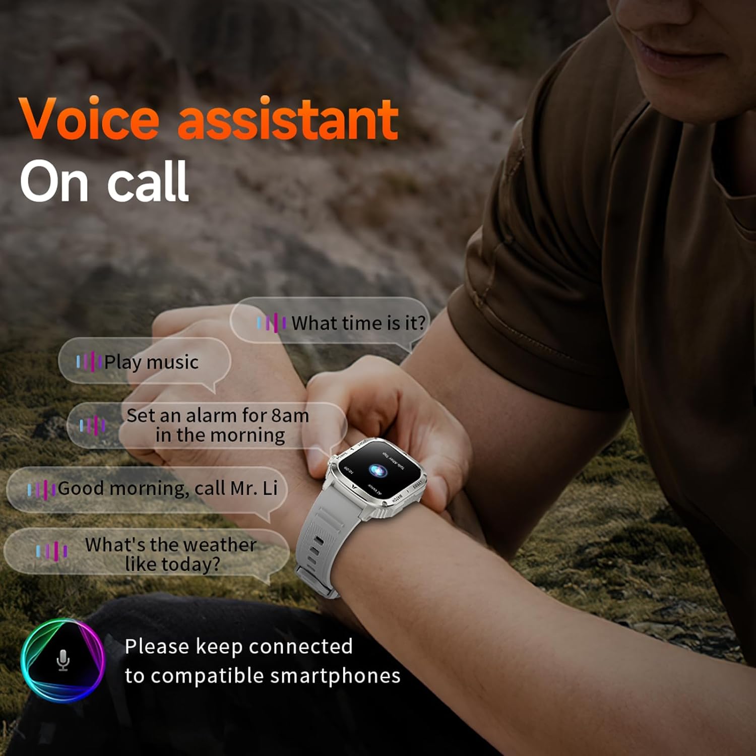 Yihou Smart Watches for Men Military Watches Health Monitor with Heart Rate Monitor Sleep Tracker Sports Watch 400mAh Big Battery for iOS Android Black Silicone