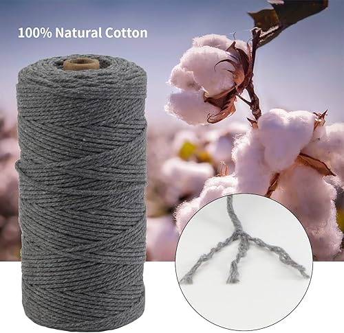 Miniatura 3 de POZEAN - Cuerda de macramé de 0.079 in x 220 yardas, cuerda de macramé de color 100% algodón natural para colgar en la pared, ganchos de plantas,