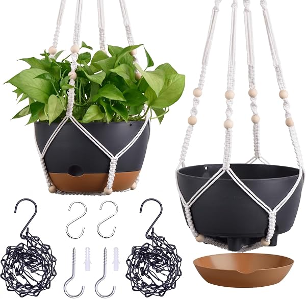 Set of 2-10 Inch Hanging Planters for Indoor Plants with Self-Watering Includes Hanging Pots for Plants, Outdoor Hanging