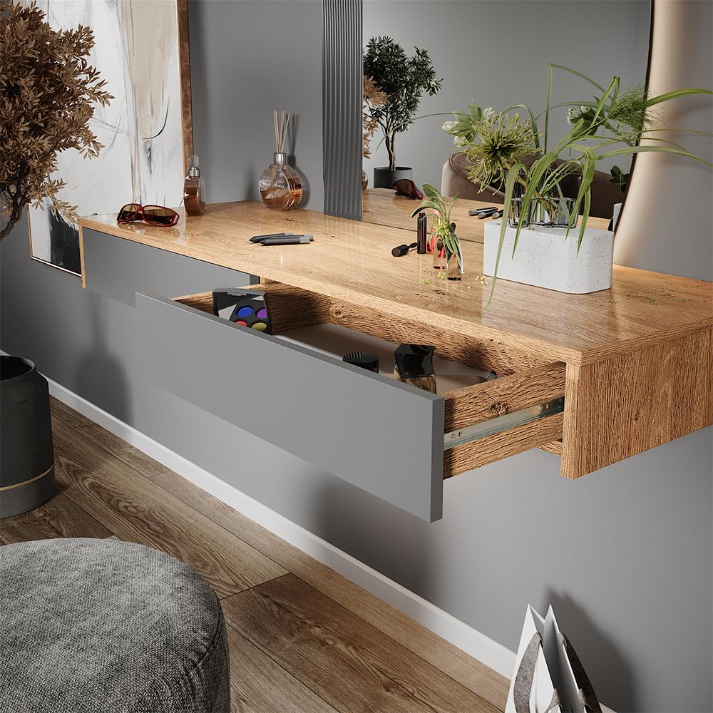 Vicco Tocador Melisa, Gris, 120 cm con 2 cajones, Altura Flexible, Ajustable Perfectamente a Necesidades Individuales