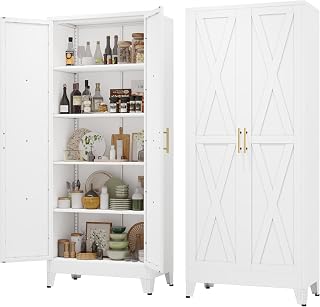 pozdeg 71" Metal Kitchen Pantry Storage Cabinet, Freestanding Cupboard