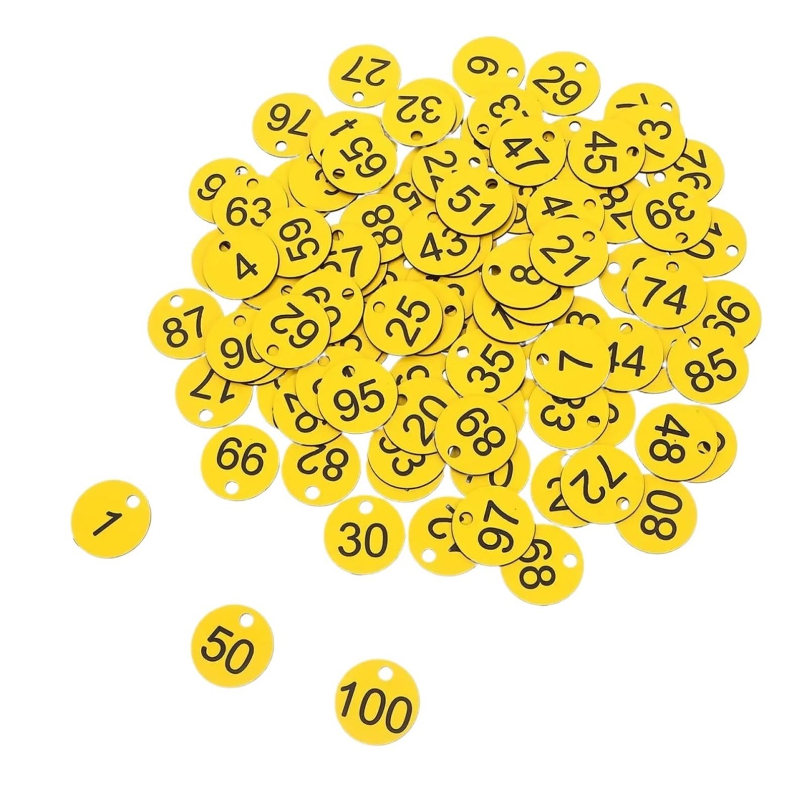 100 etichette in plastica numerate con fori rotondi, portachiavi, identificativi for palestra, saune, hotel, scuola, ufficio per Hotel Uffici Valigie(Yellow)