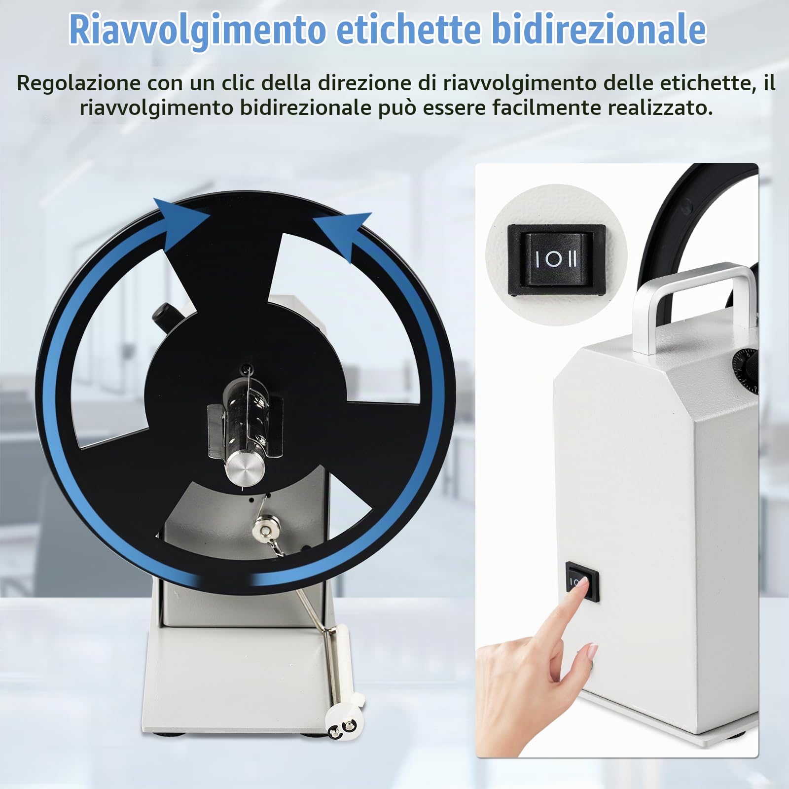 YUCHENGTECH Etichetta Riavvolgitore Diametro 230mm Riavvolgitore Automatico di Etichette 1/1.5/3 nel Nucleo Interno Avvolgitore Etichette Bidirezionale Velocità Regolabile da 1-10 pollici/s | 1/1.5/3 nel Nucleo Interno Avvolgitore Etichette Bidirezionale